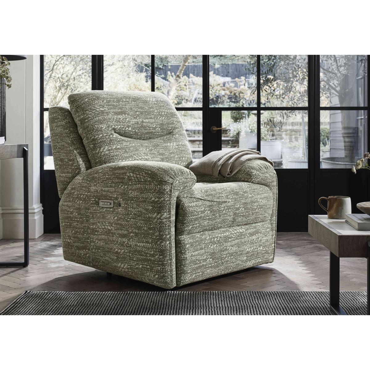 G Plan - Amesbury Fabric Power Recliner Armchair with Power Headrest, Power Lumbar and Heated Seats - Checkers Putty – image 2