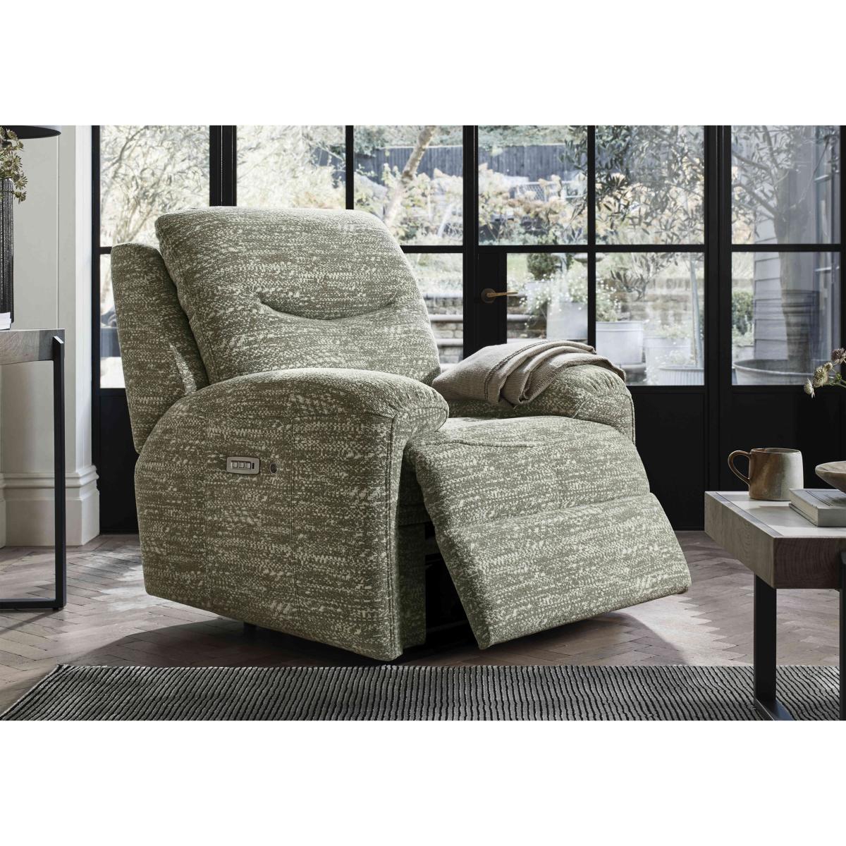 G Plan - Amesbury Fabric Power Recliner Armchair with Power Headrest, Power Lumbar and Heated Seats - Checkers Putty – image 3