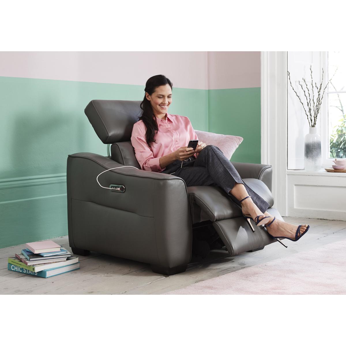 Elixir Leather Armchair - Only One Left! - Grey - By Furniture Village – image 3