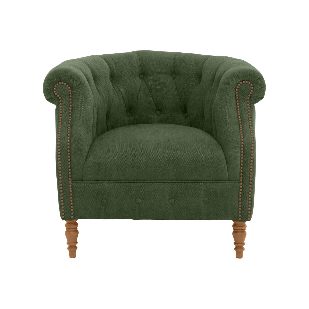 Alexander and James - Chesterfield Collection Calvin Fabric Chair - Highland Green with Studs - Oak Feet