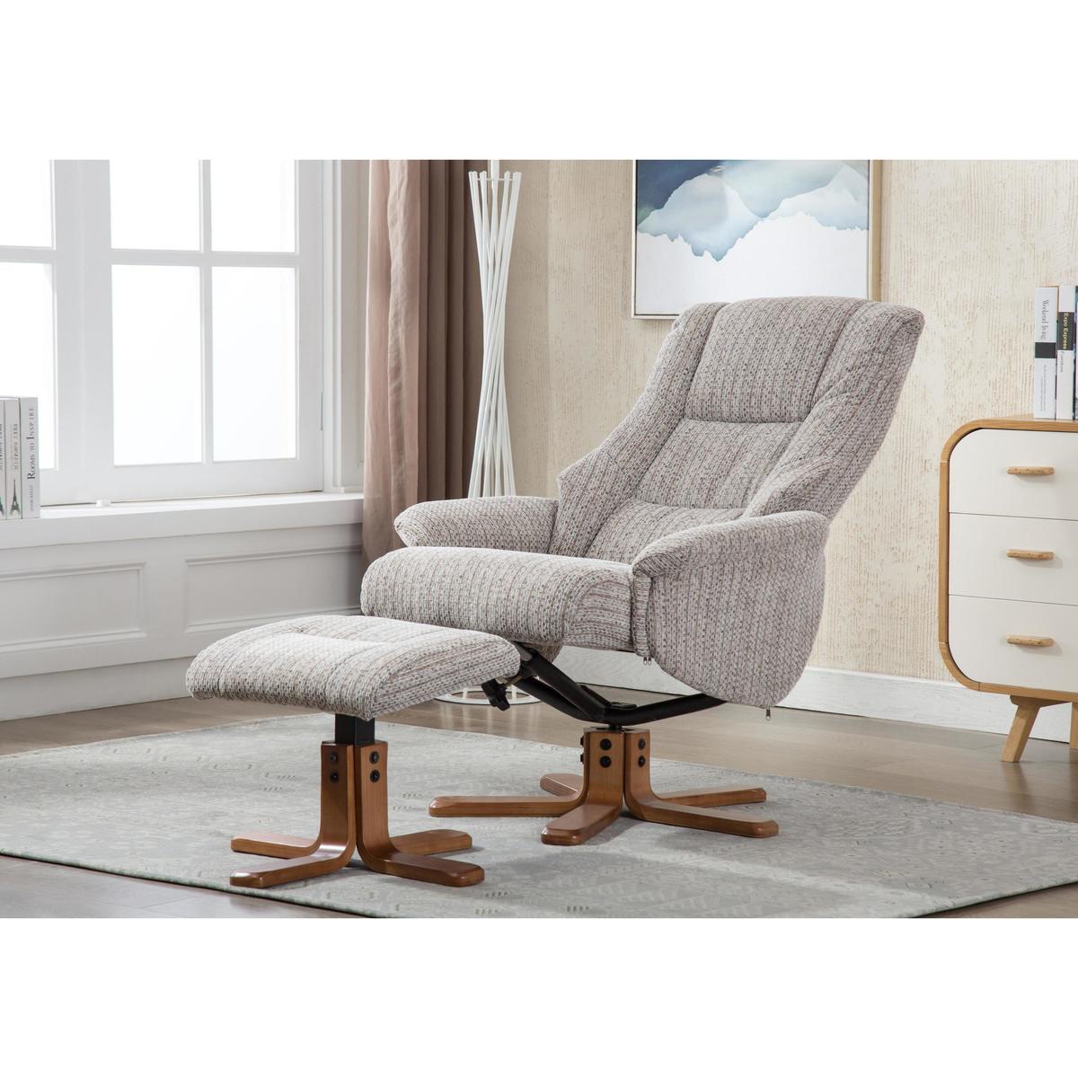 Galway Fabric Swivel Recliner Armchair with Footstool - By Furniture Village – image 2