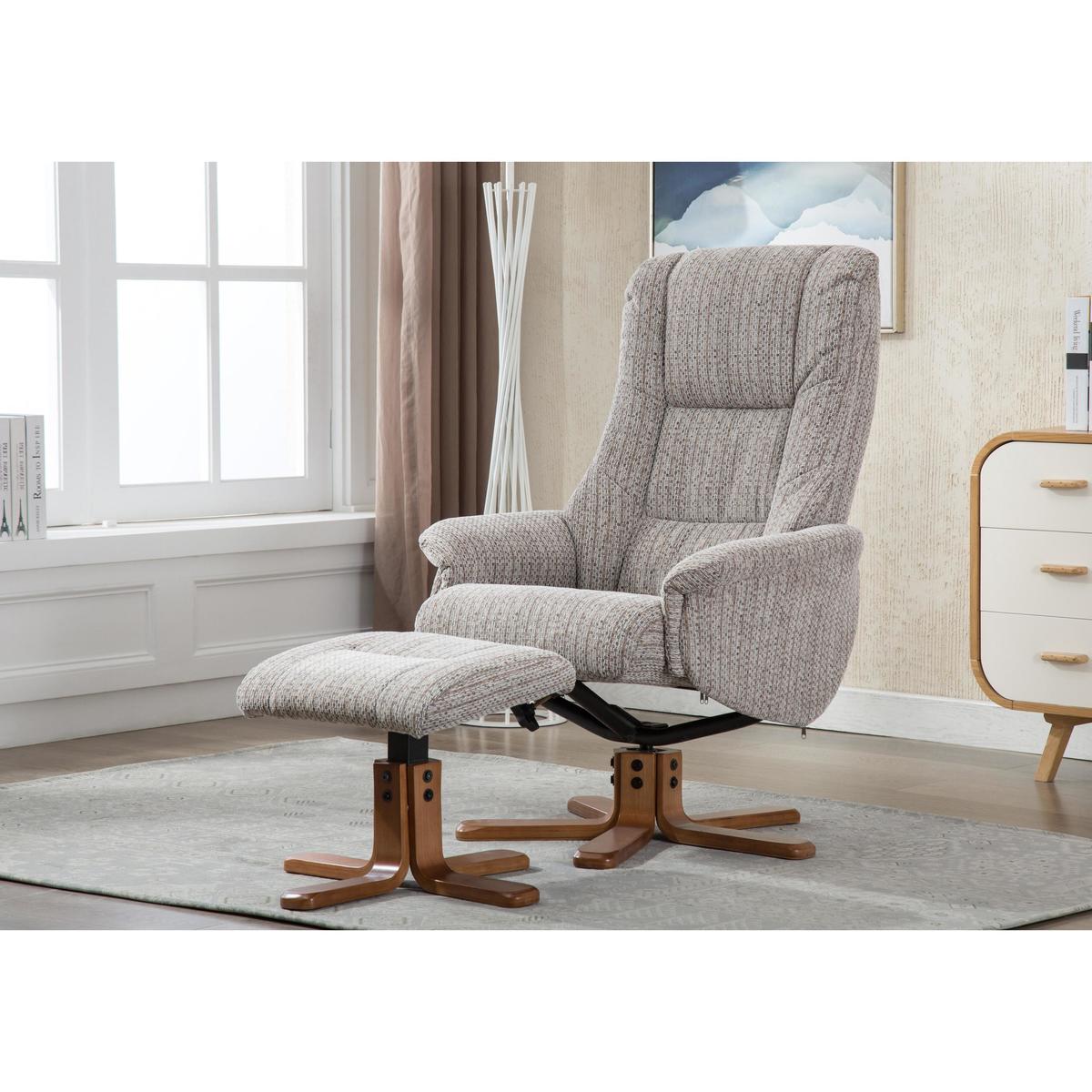 Galway Fabric Swivel Recliner Armchair with Footstool - By Furniture Village – image 3