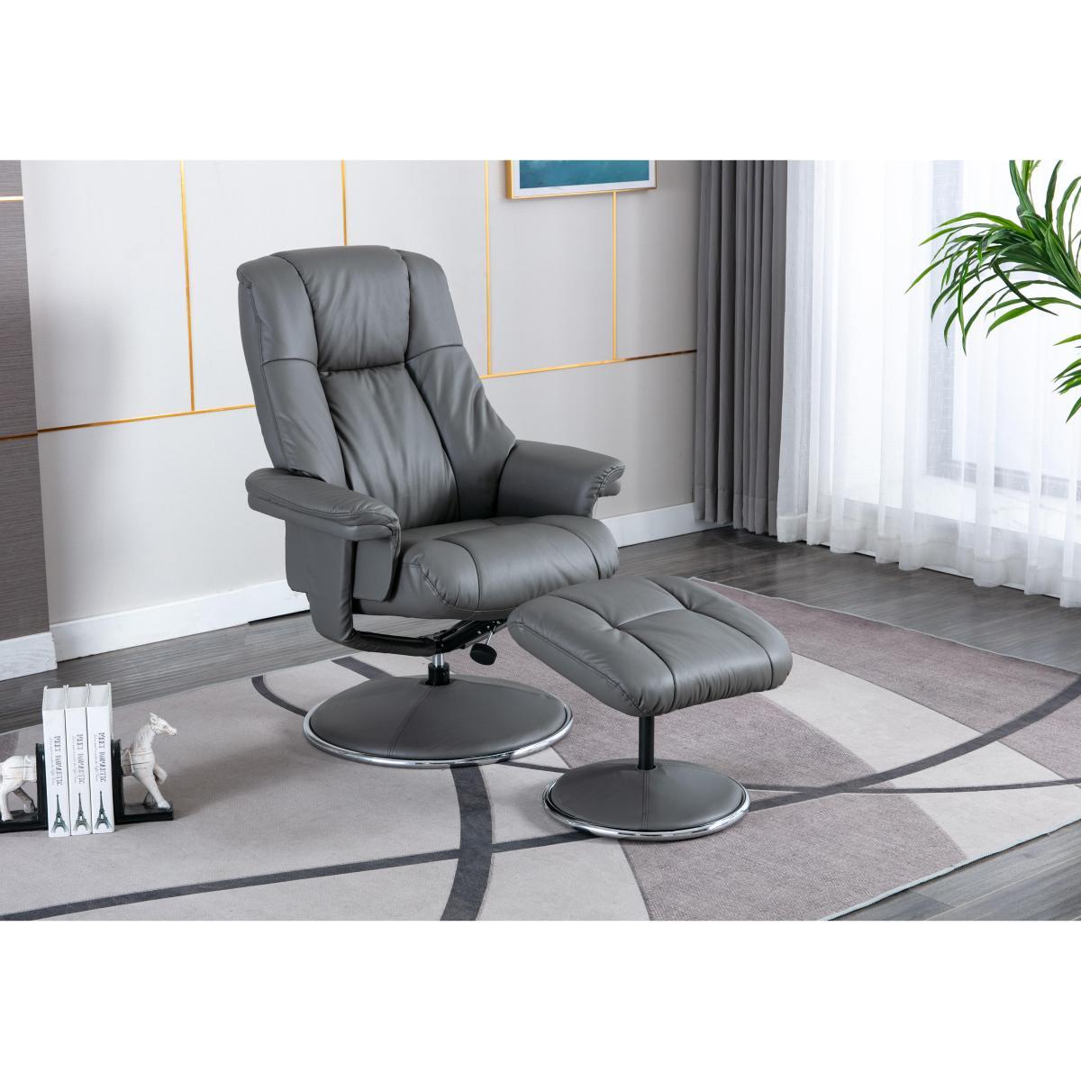 Troyes High-Back 360 Swivel Chair and Footstool - Grey – image 2
