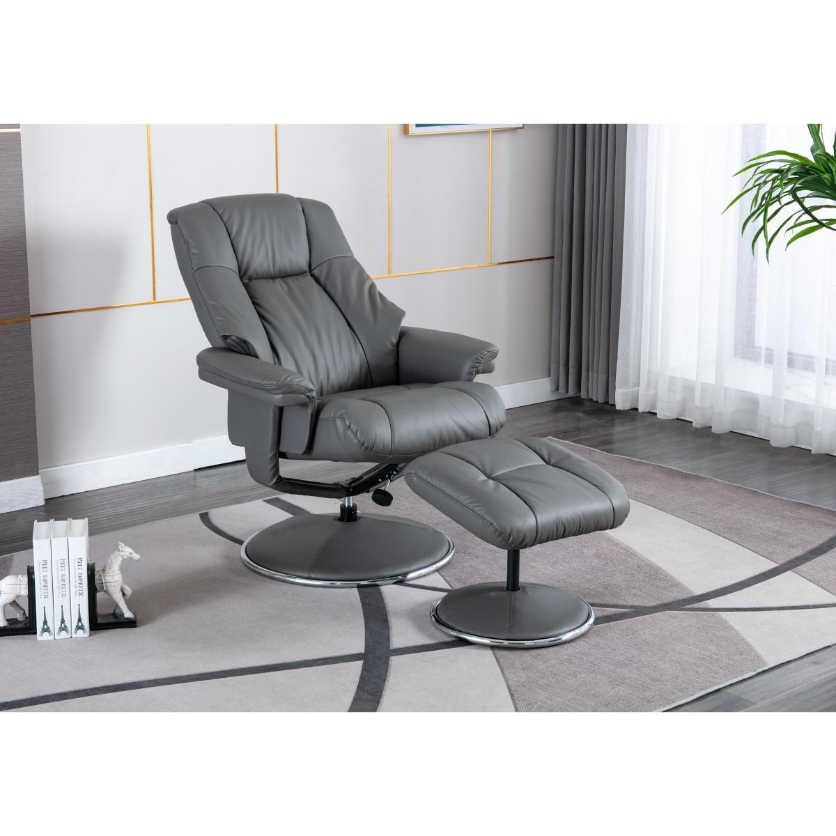 Troyes High-Back 360 Swivel Chair and Footstool - Grey – image 3