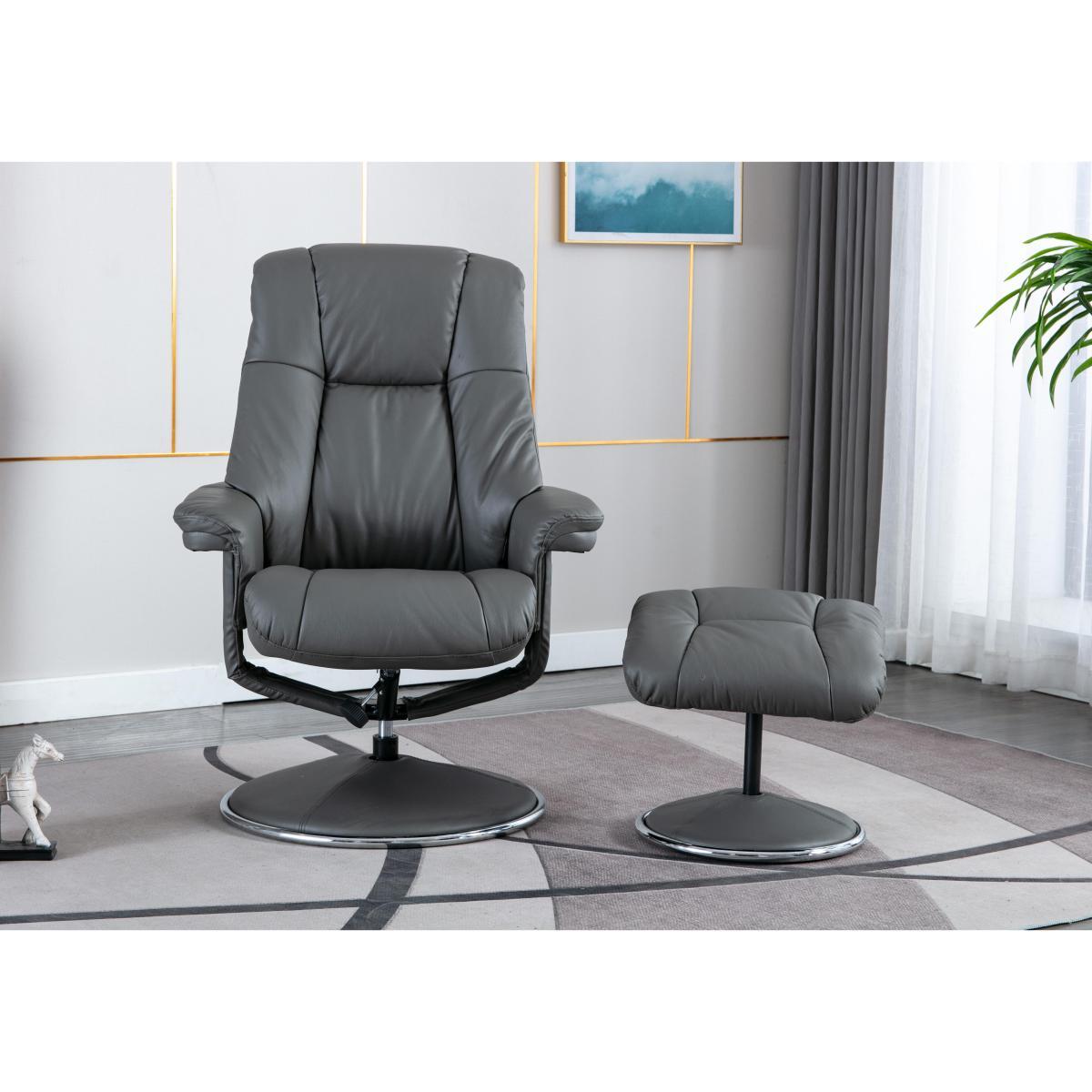 Troyes High-Back 360 Swivel Chair and Footstool - Grey – image 4