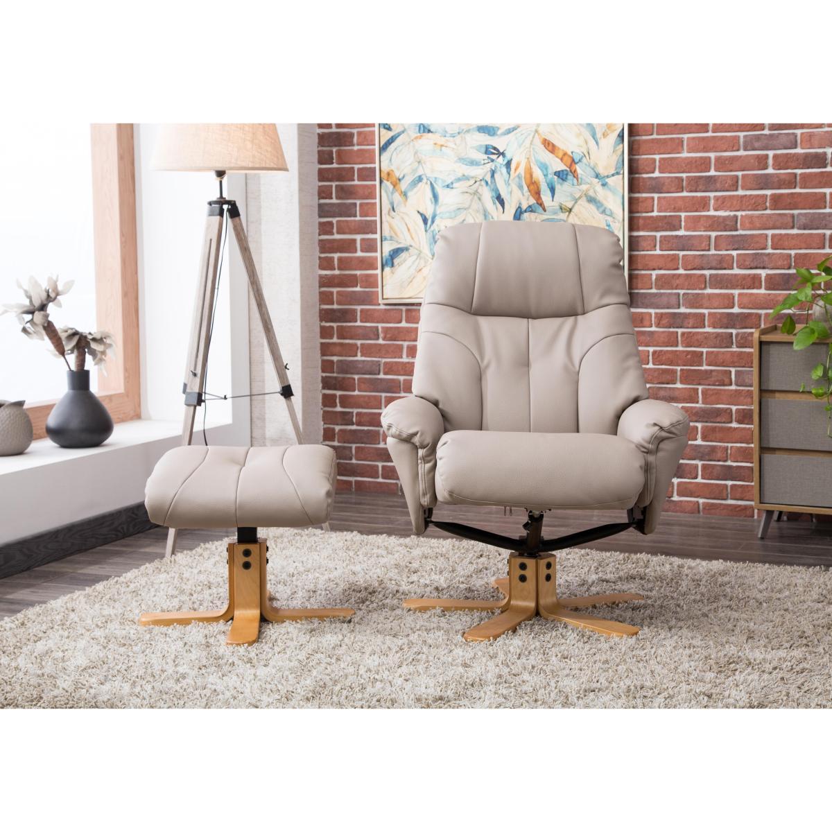 Muscat Faux Leather Swivel Recliner Chair and Footstool – image 5