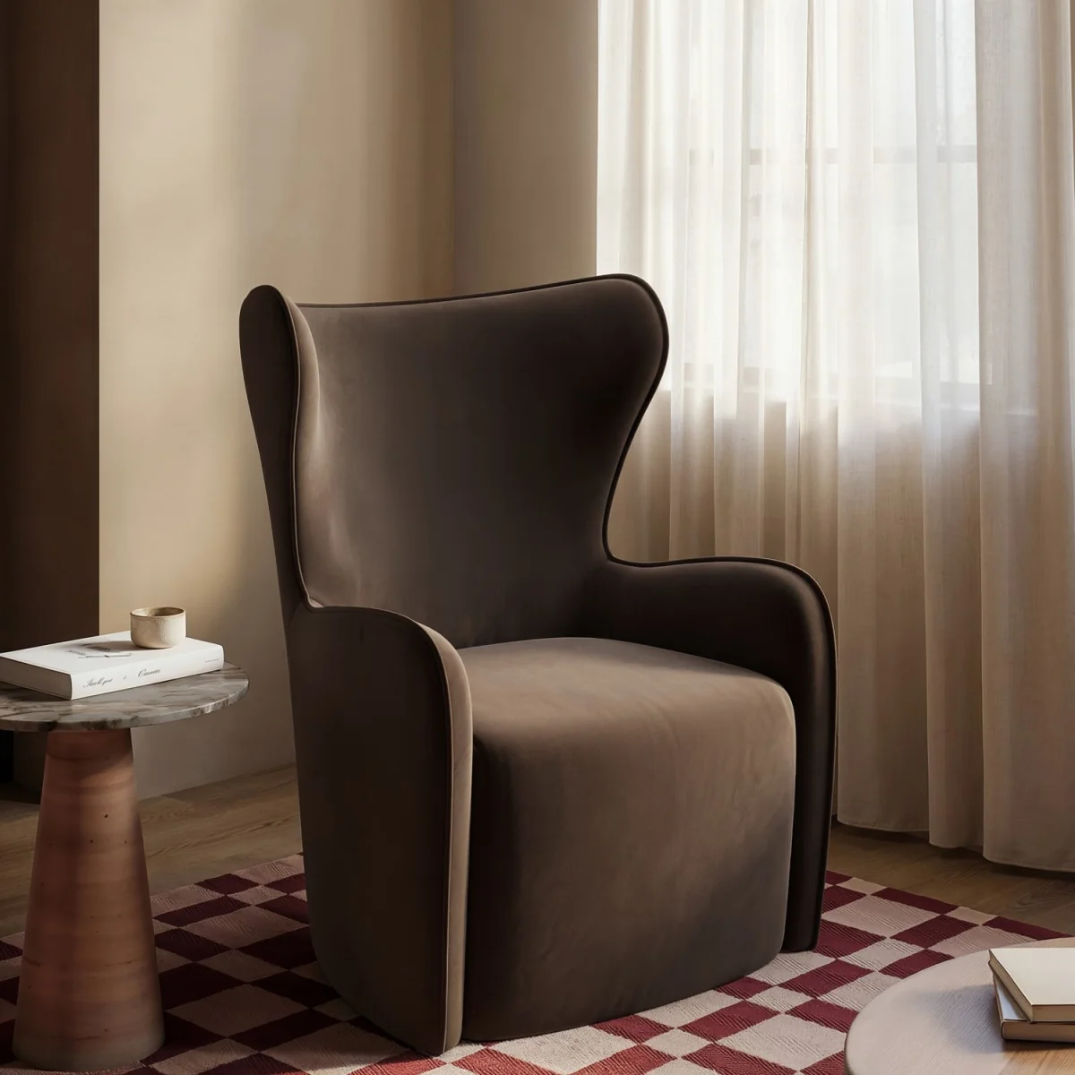 Brown Velvet Highback Accent chair - Paloma – image 1