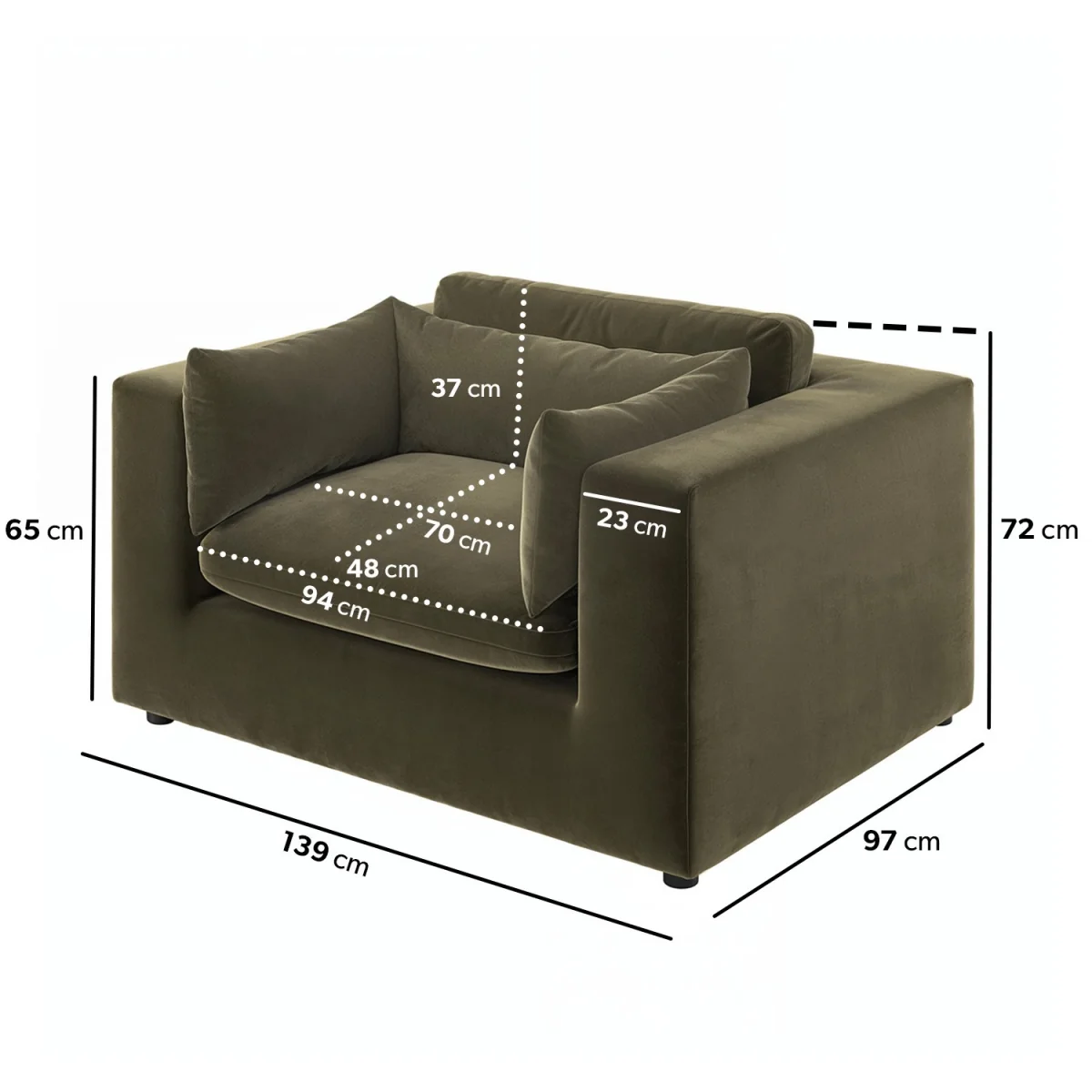 Khaki Green Velvet Cuddle Chair - Hudson – image 2