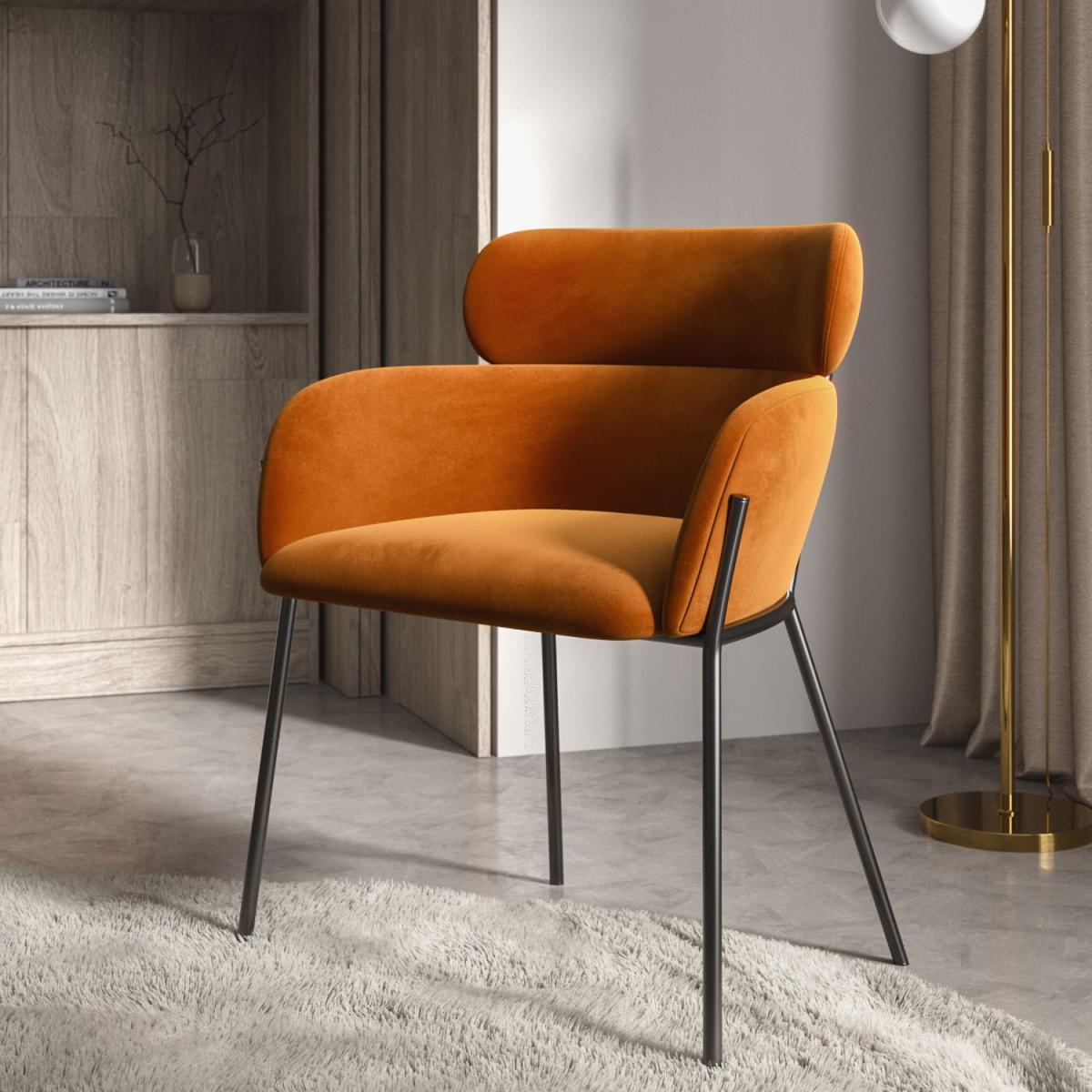 Orange Velvet Curved Armchair - Isla – image 1