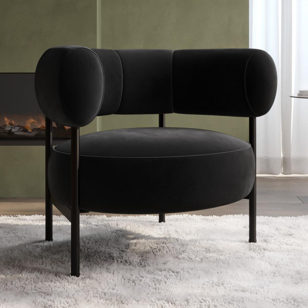 Black Velvet Curved Armchair - Romy – image 1