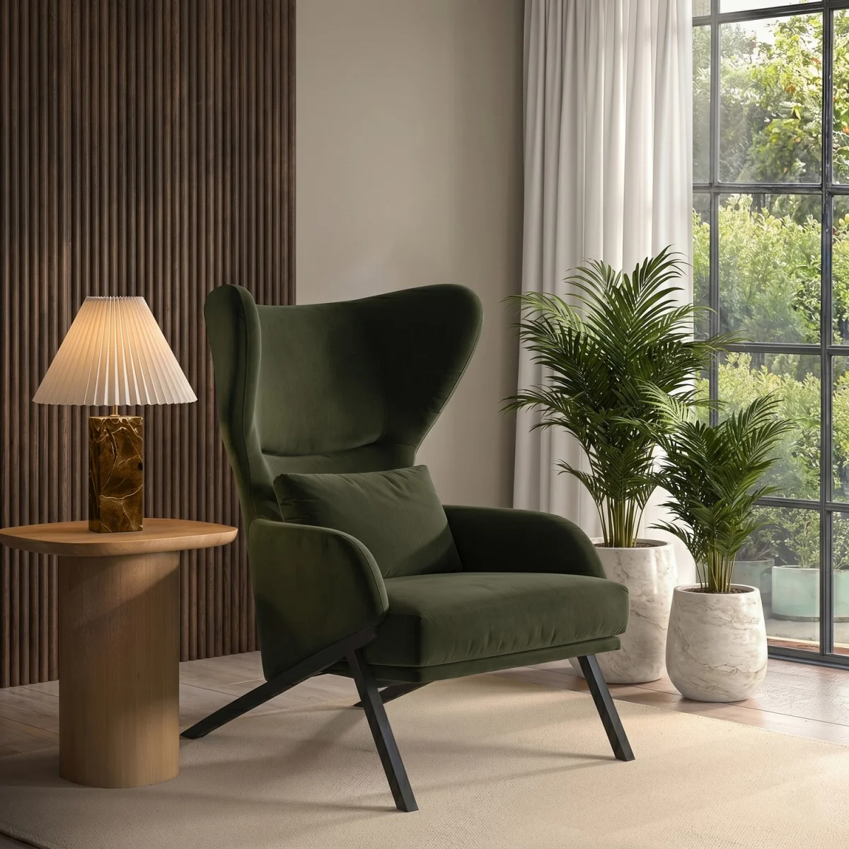 Dark Green Velvet Wingback Accent Chair - Clarence – image 2