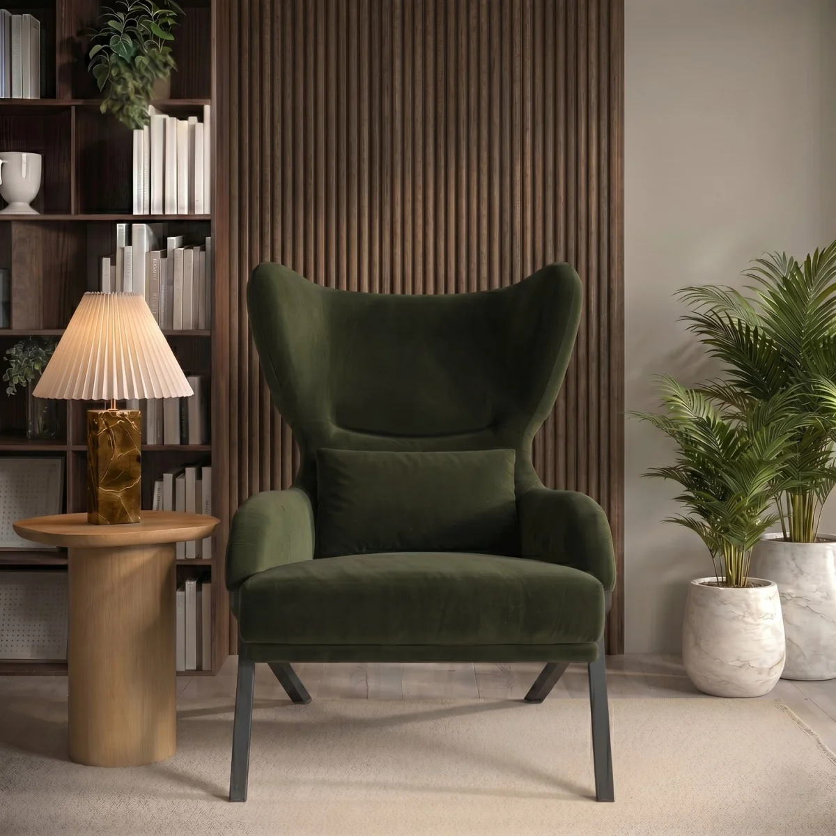 Dark Green Velvet Wingback Accent Chair - Clarence – image 3