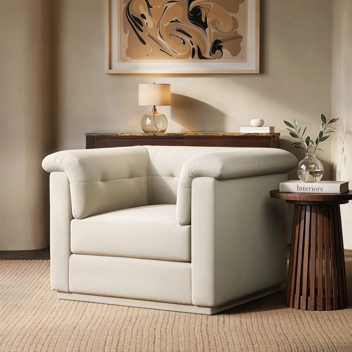 Cream Chenille Armchair - Caleb – image 2