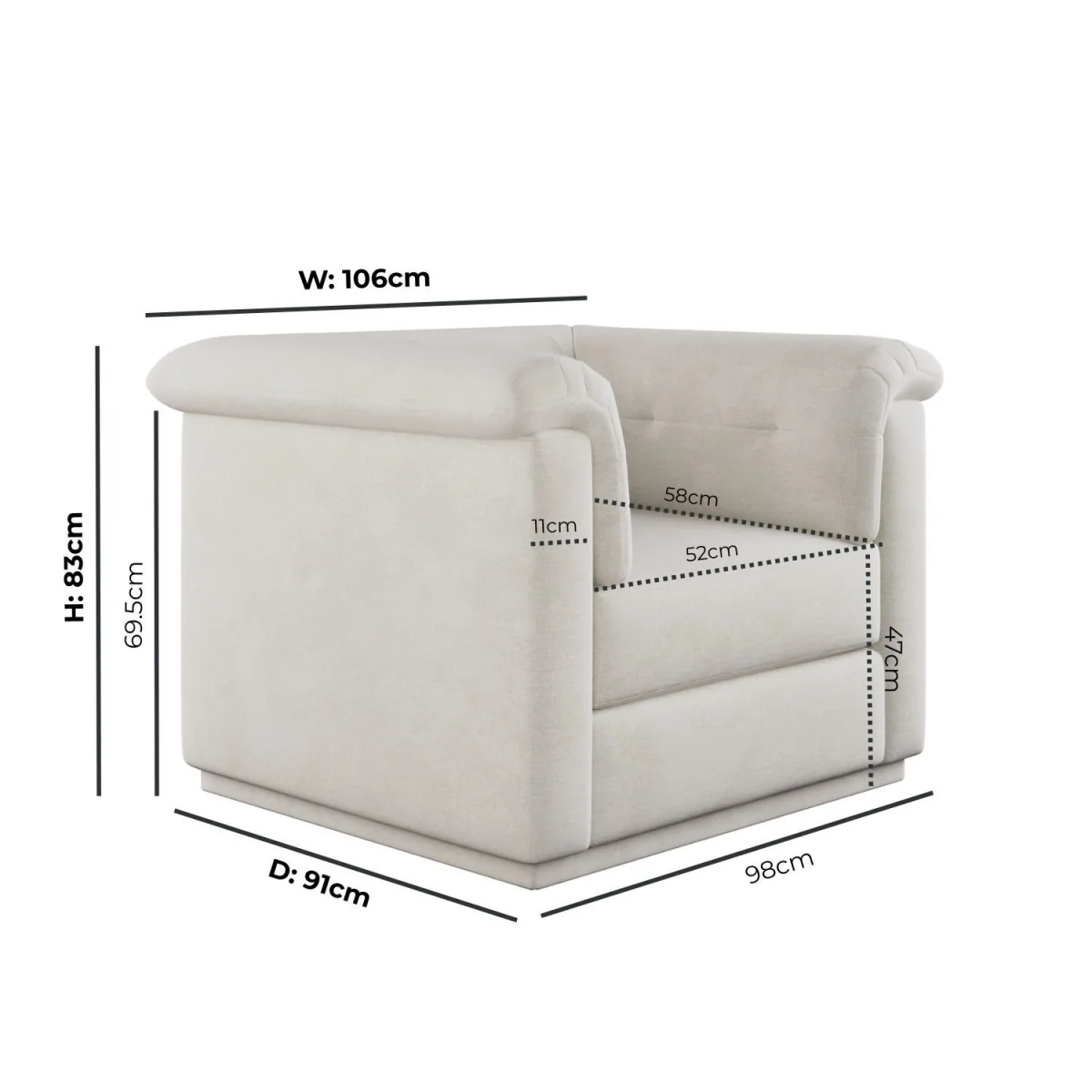 Cream Chenille Armchair - Caleb – image 3