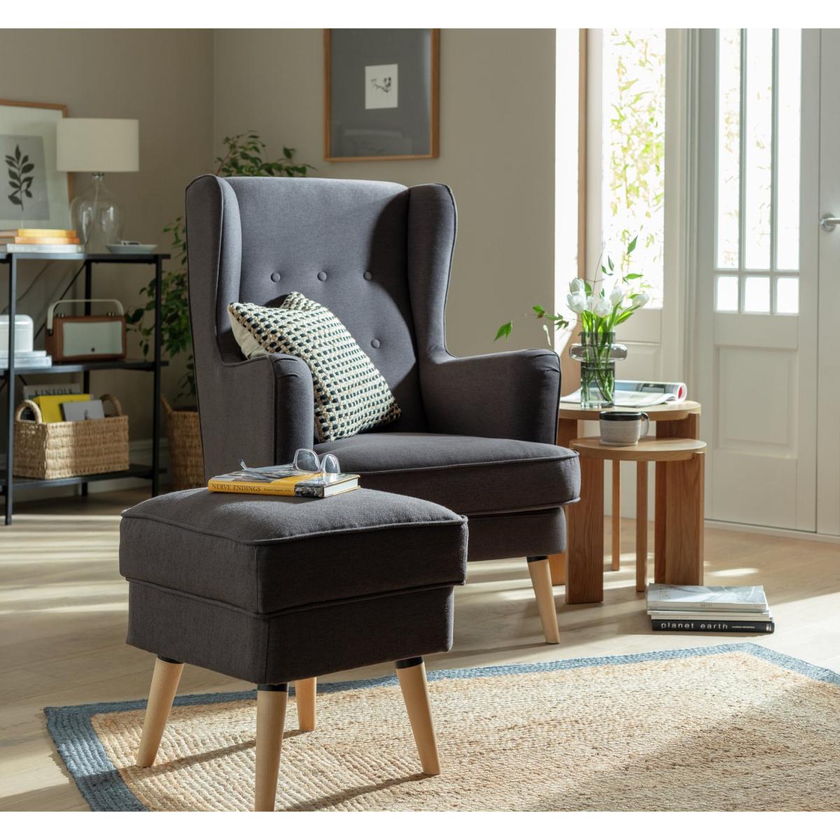 Habitat Callie Fabric Chair & Footstool - Charcoal – image 3