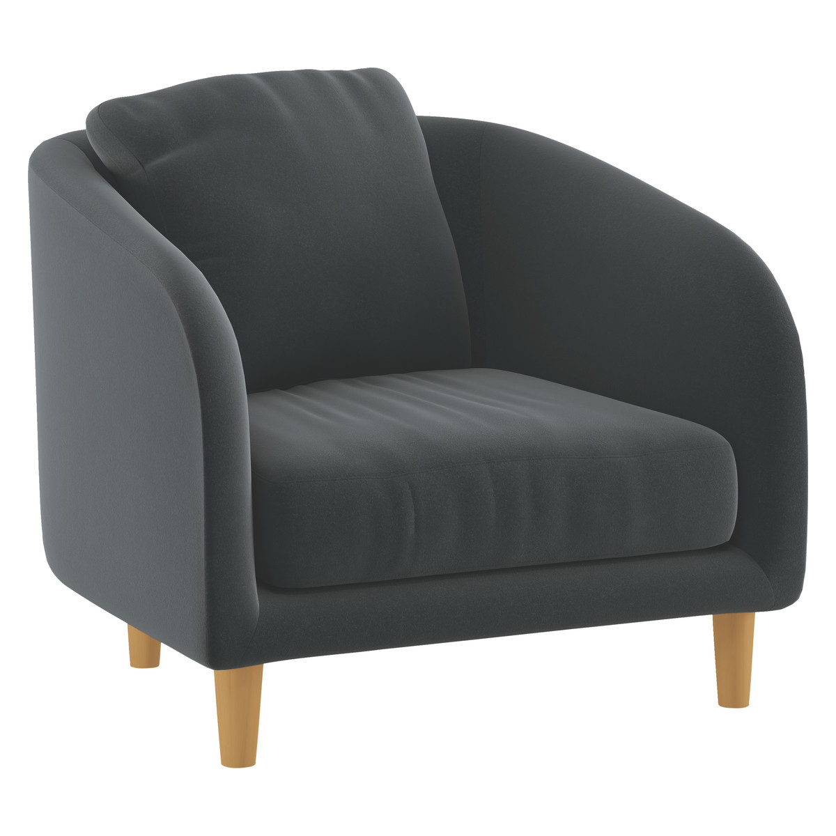 Colby Grey Velvet Armchair, Wooden Feet, Grey – image 3