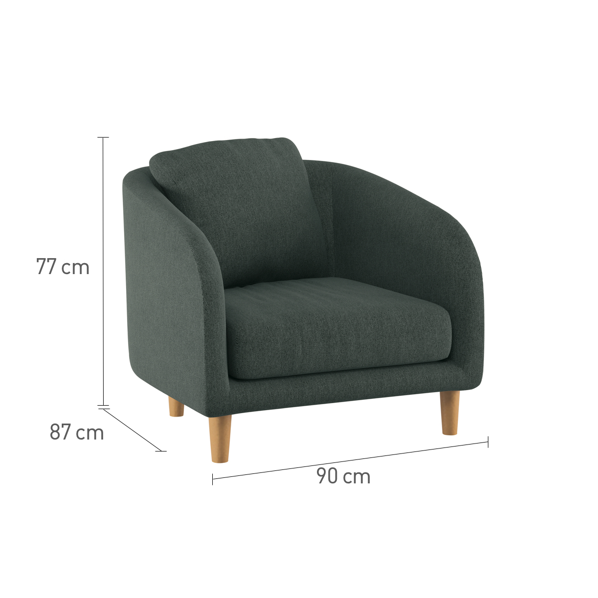 Colby Grey Velvet Armchair, Wooden Feet, Grey – image 7