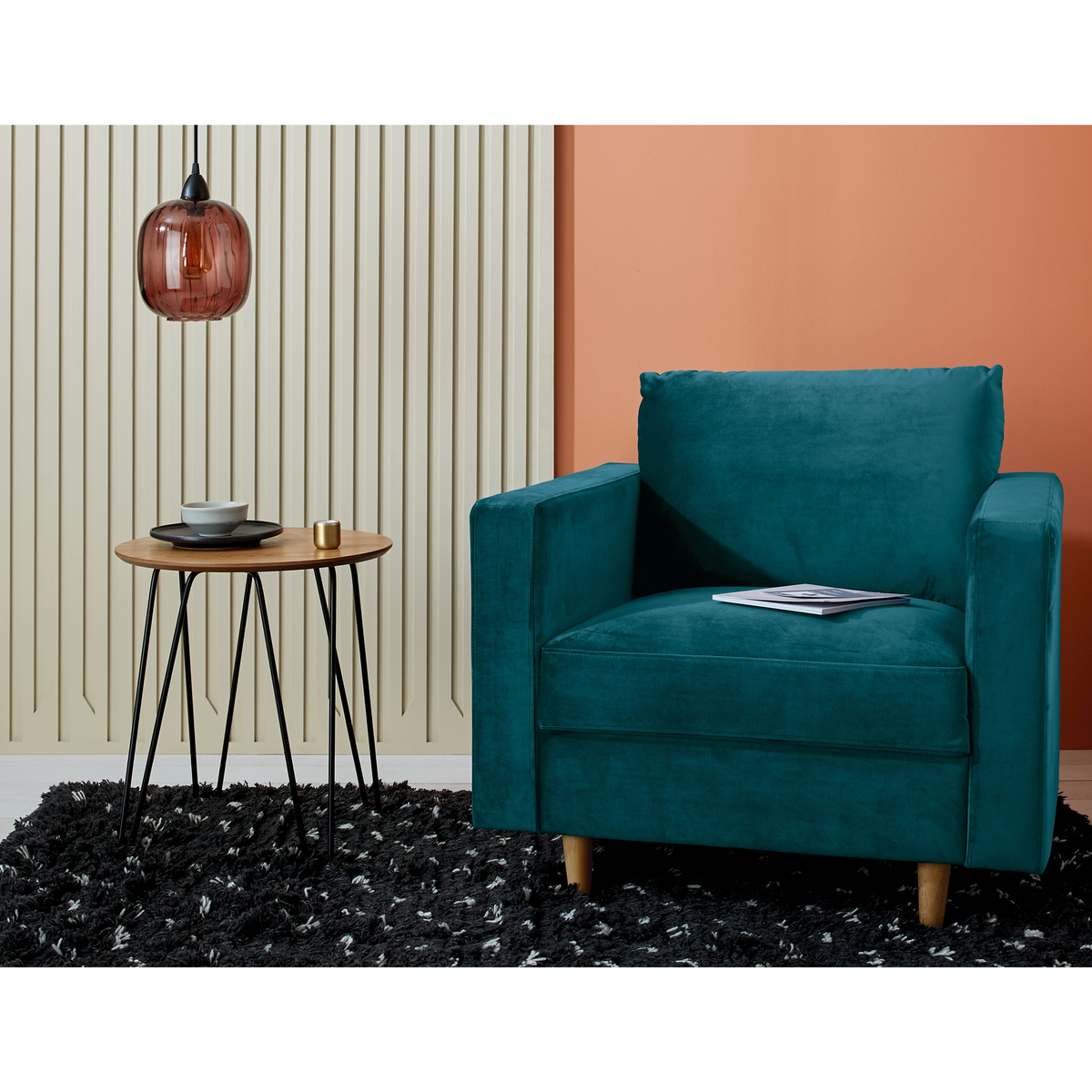 Naya Green Velvet Armchair, Green – image 8