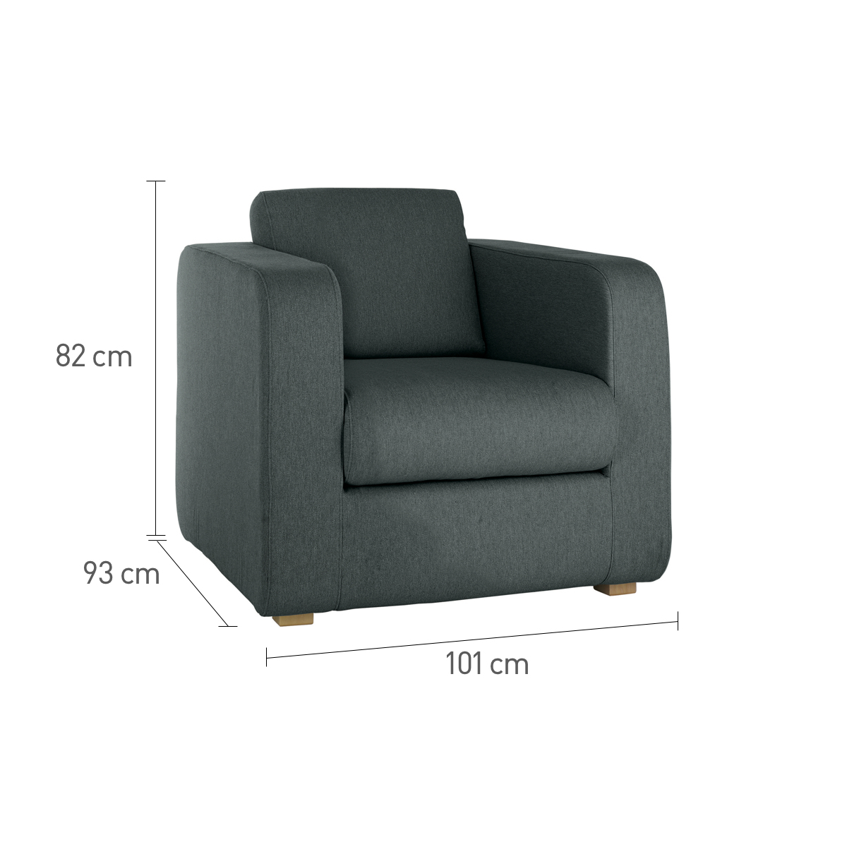 Porto Grey FaBric Armchair, Wooden Feet, Grey – image 6