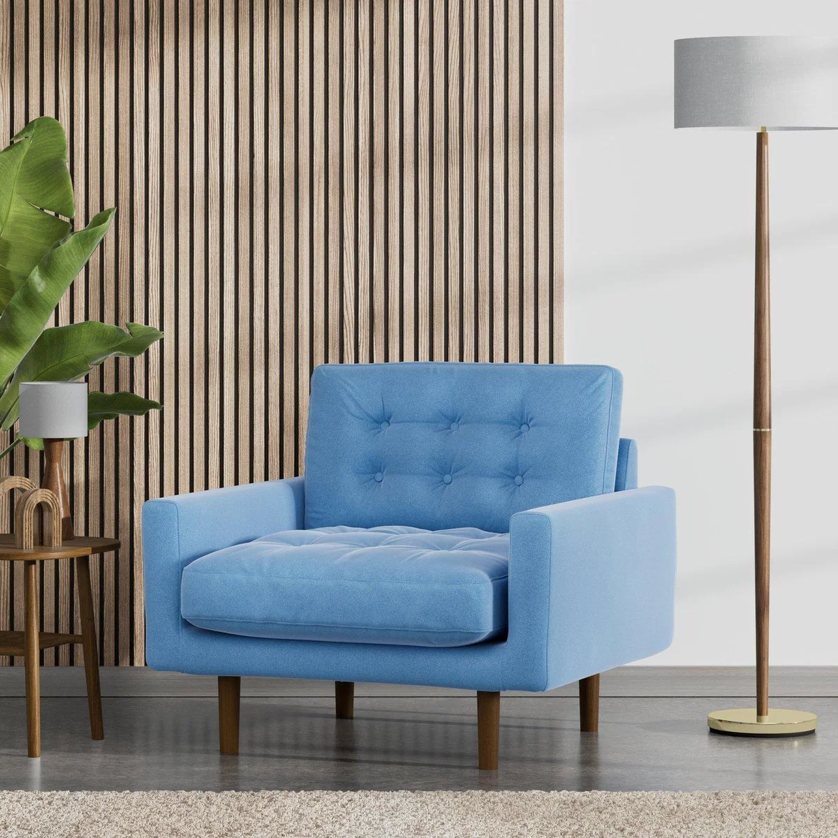 Habitat Fenner Velvet Armchair - Sky Blue - Dark Leg – image 2