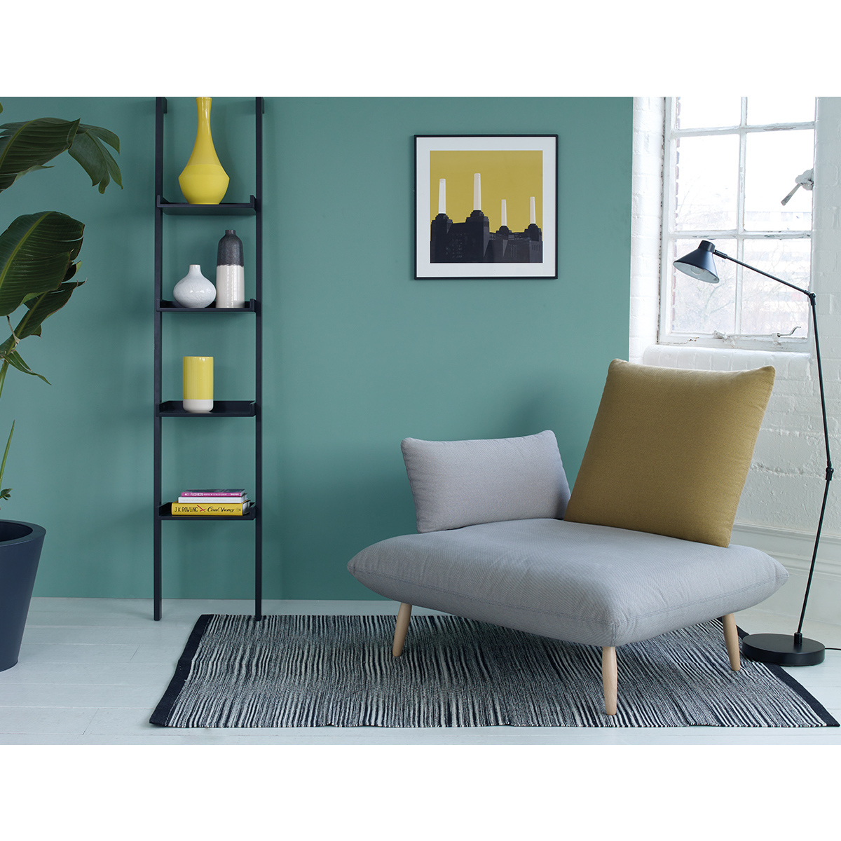 Naoko Grey And Blue Patterned FaBric Armchair, Grey – image 4
