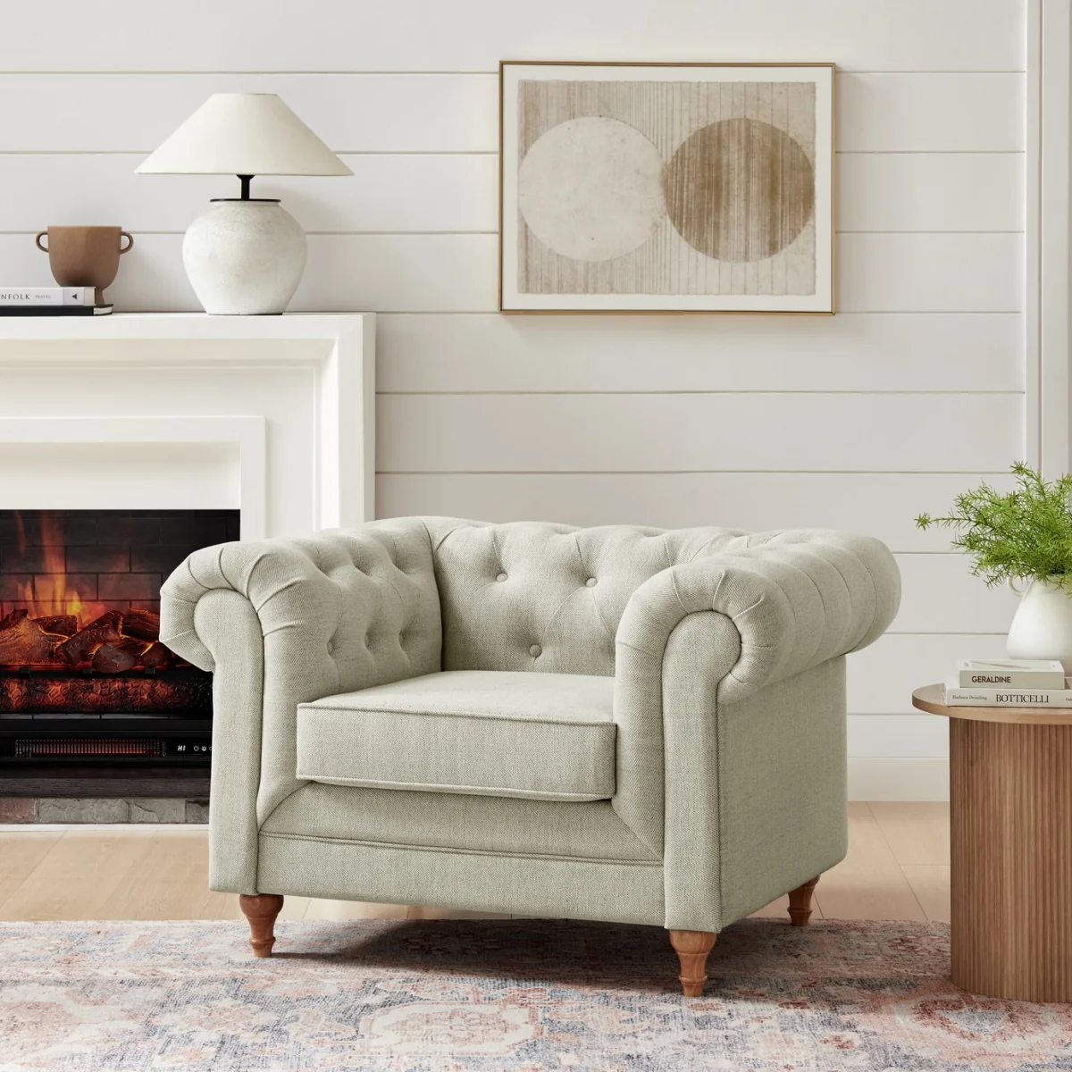 Habitat Chesterfield Fabric Armchair - Natural – image 2