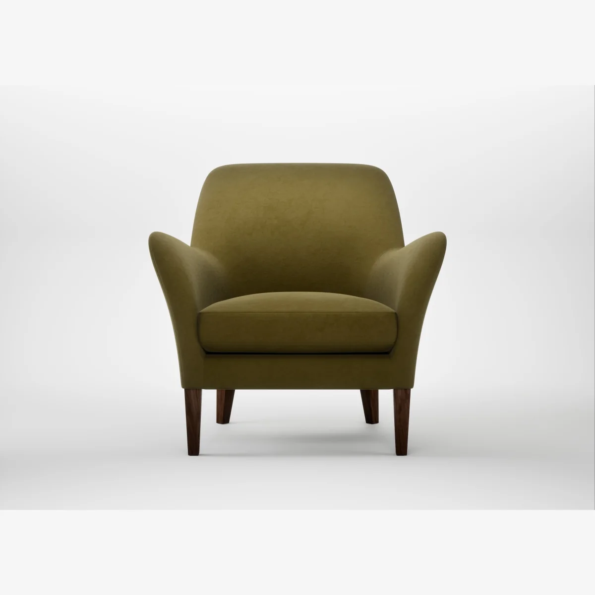 Heal's Wallis Armchair Wool Velvet Olive Walnut Stained Feet