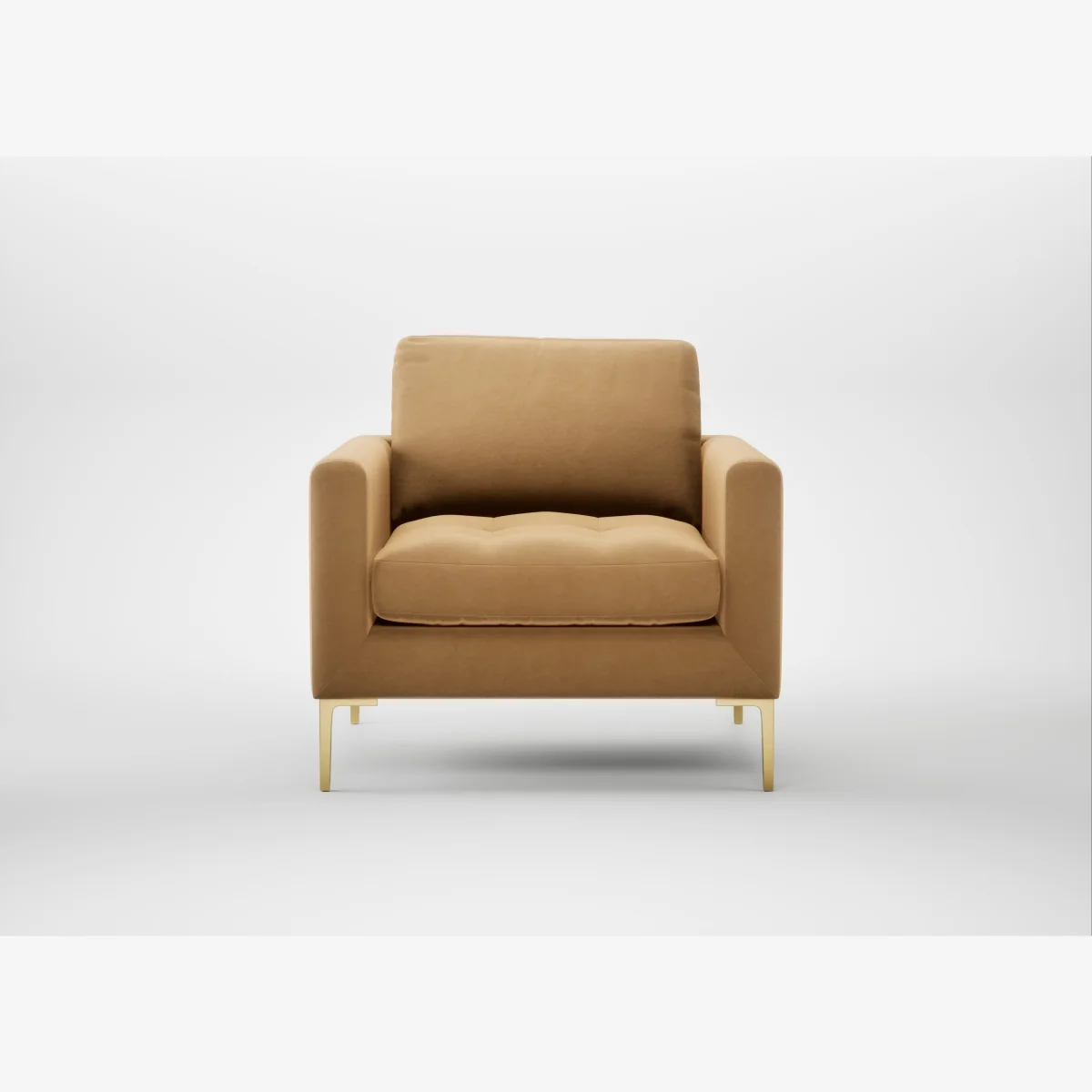 Heal's Eton Armchair Wool Velvet Camel Brass Feet – image 1