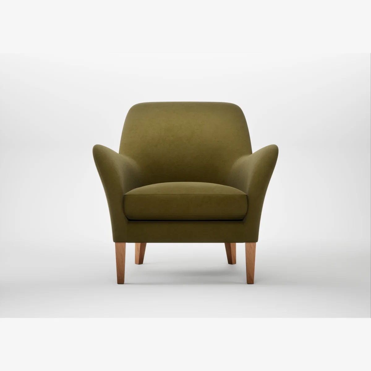 Heal's Wallis Armchair Wool Velvet Olive Natural Feet