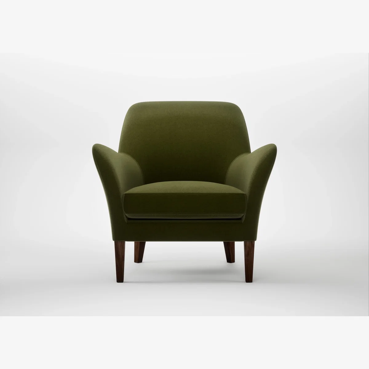 Heal's Wallis Armchair Cotton Velvet Evergreen Walnut Stained Feet