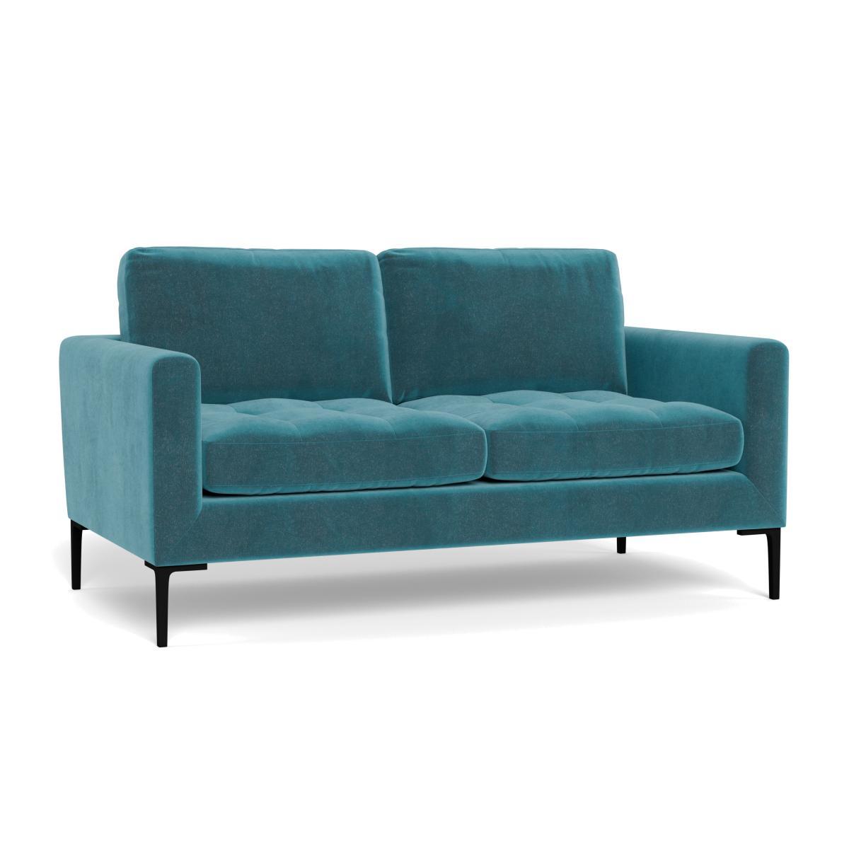 Heal's Eton 2 Seater Sofa Smart Luxe Velvet Airforce Blue Black Feet - Heal's UK Furniture – image 1