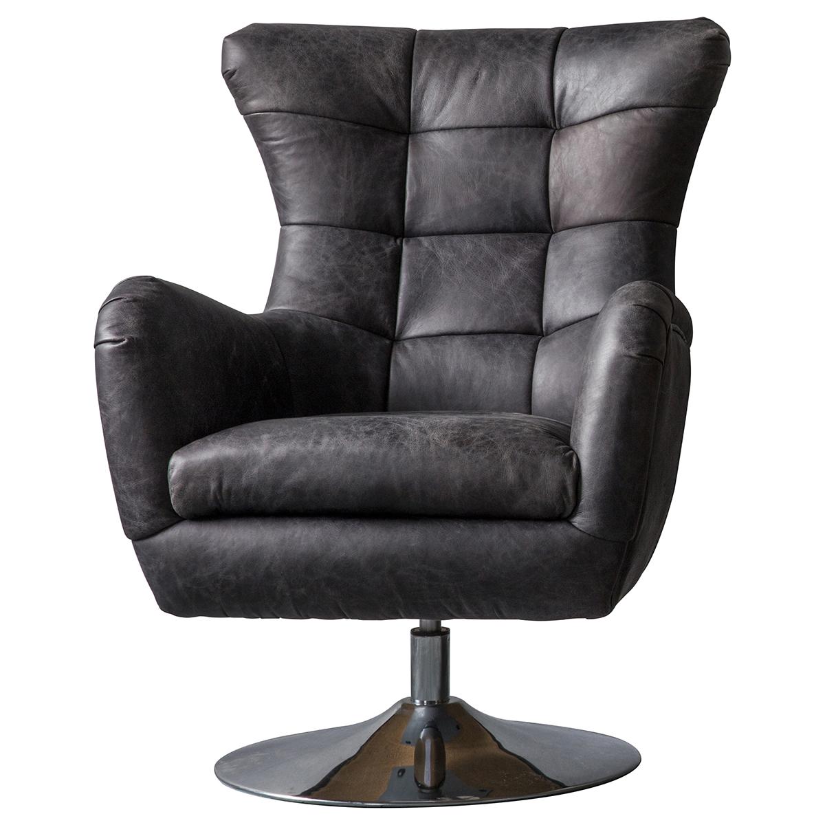 Brice Leather Swivel Chair - Antique Ebony Black – image 2