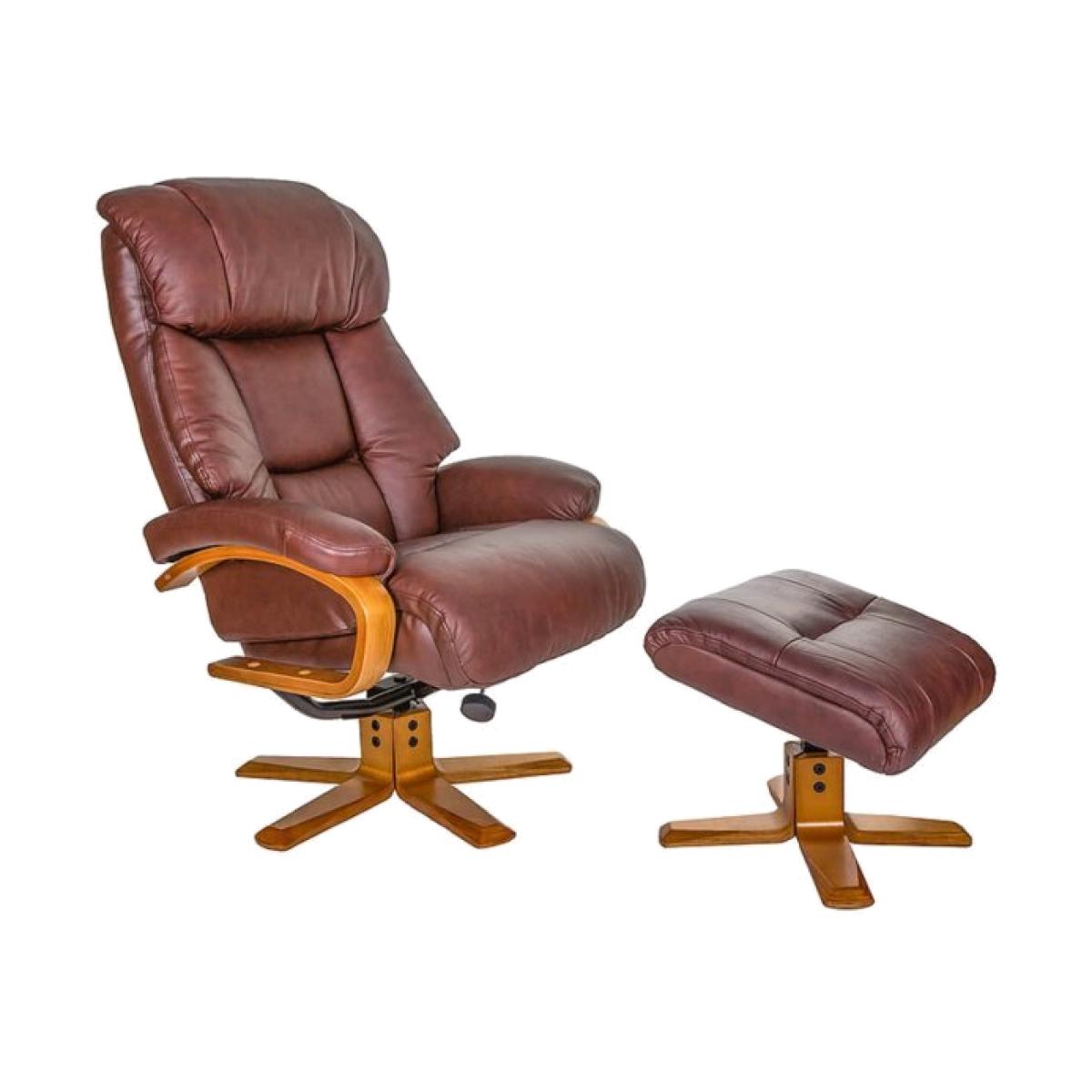 Nice Swivel Recliner & Footstool - Chestnut/Cherry