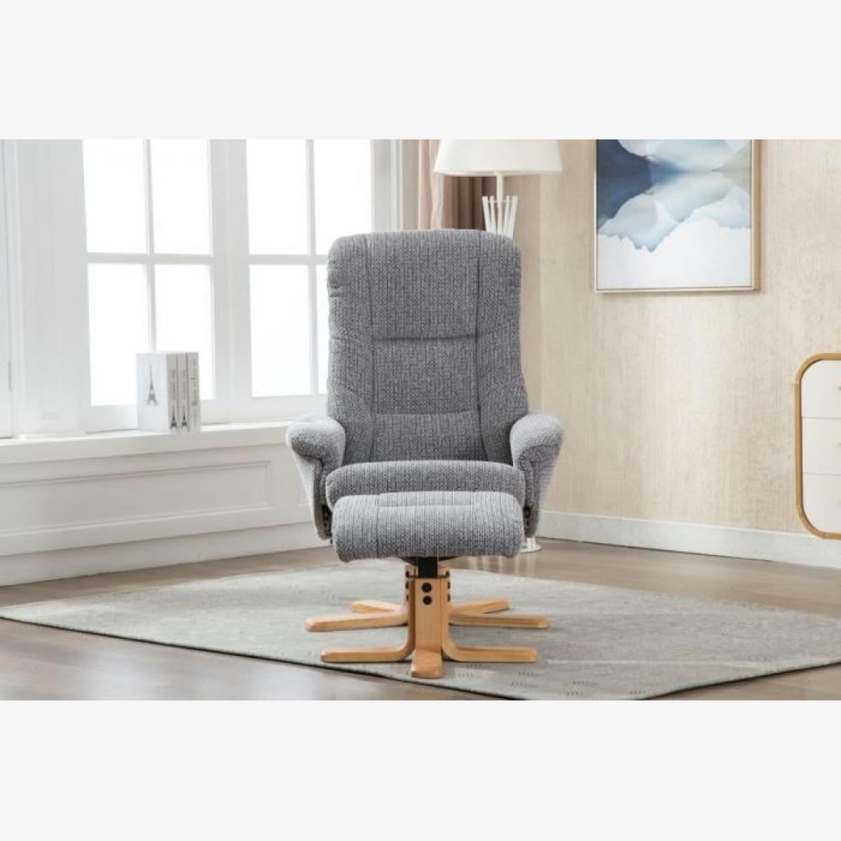 Florida Swivel Recliner & Footstool - Lake Blue/Mid Oak