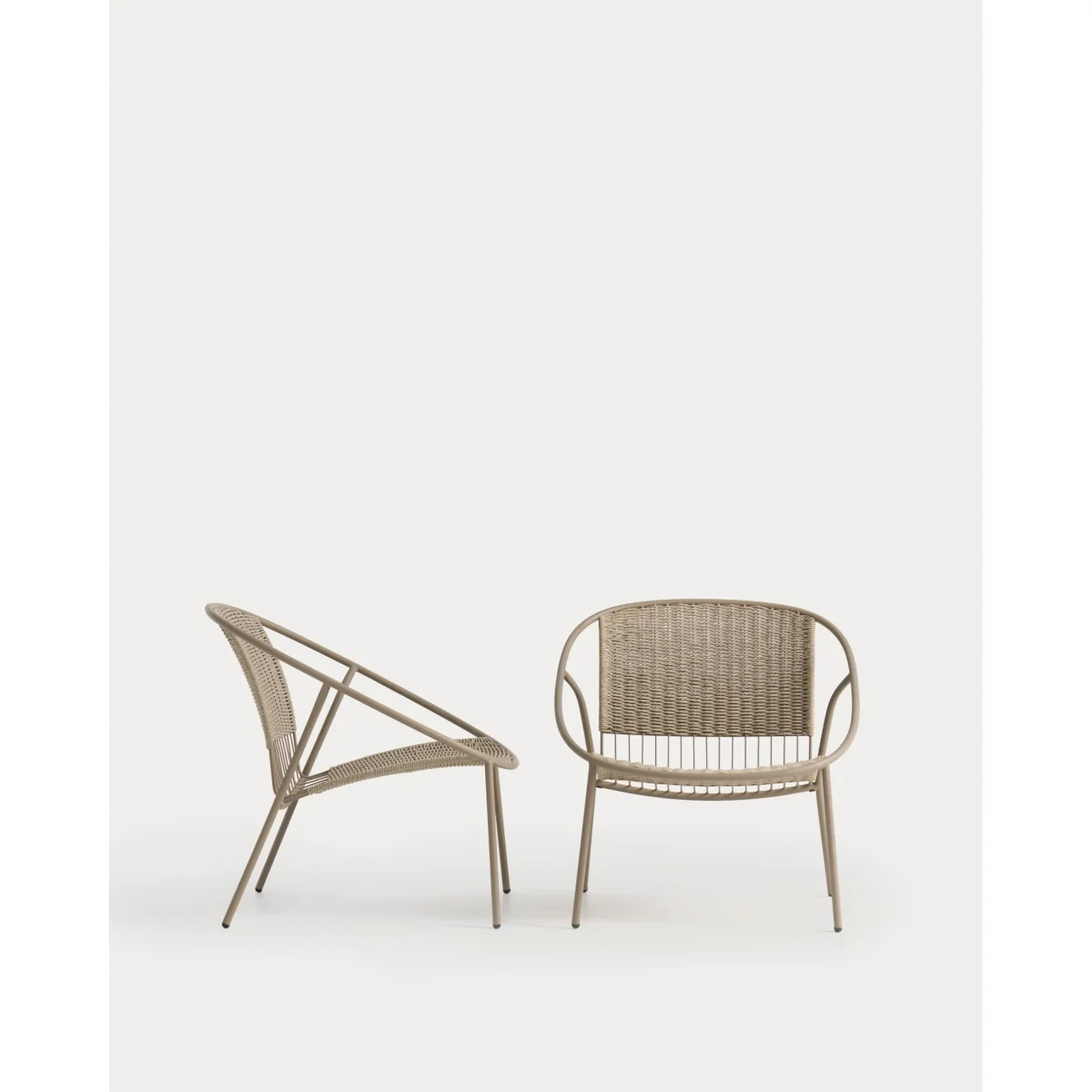 Set of 2 Atrani armchairs in galvanised steel and taupe rope cord with Mesquida side table in glazed terracotta ceramic Ø 36 cm – image 4