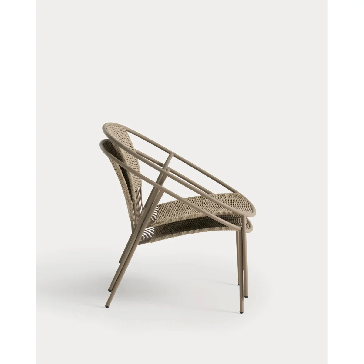 Set of 2 Atrani armchairs in galvanised steel and taupe rope cord with Mesquida side table in glazed terracotta ceramic Ø 36 cm – image 6