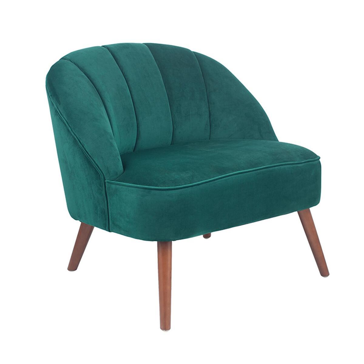 Forest Green Velvet Chair with Walnut Effect Legs – image 2