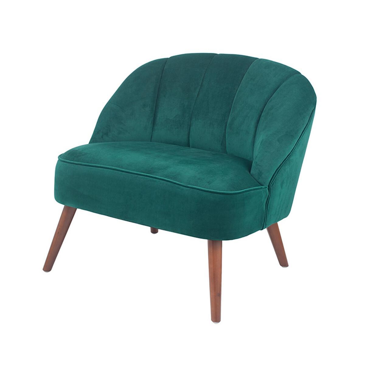 Forest Green Velvet Chair with Walnut Effect Legs – image 3