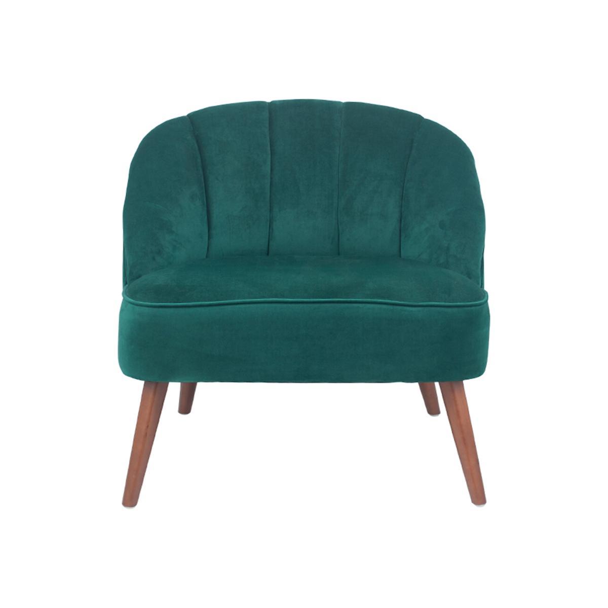 Forest Green Velvet Chair with Walnut Effect Legs – image 1