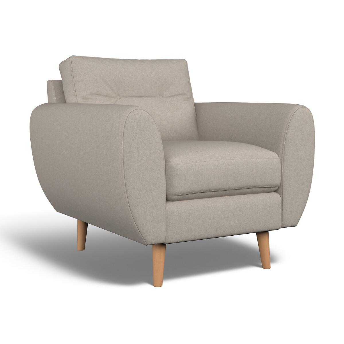 Ada Scandi Buttoned Soft Brushed Armchair with Light Wood Legs – image 2