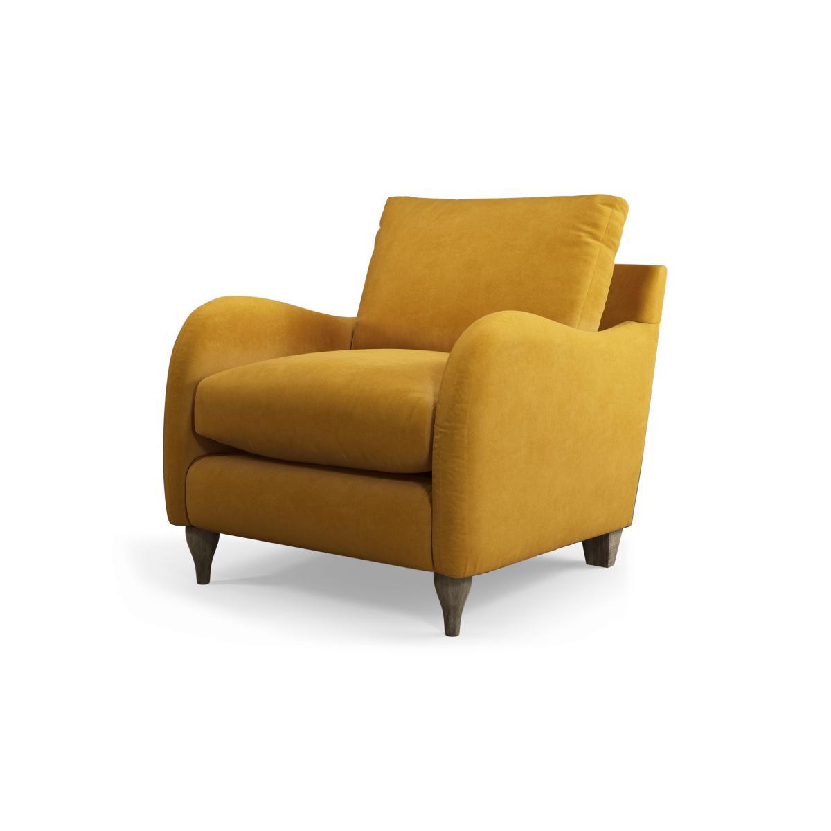 Sofia Armchair, Mustard Recycled Velvet with Light Wood Legs – image 3
