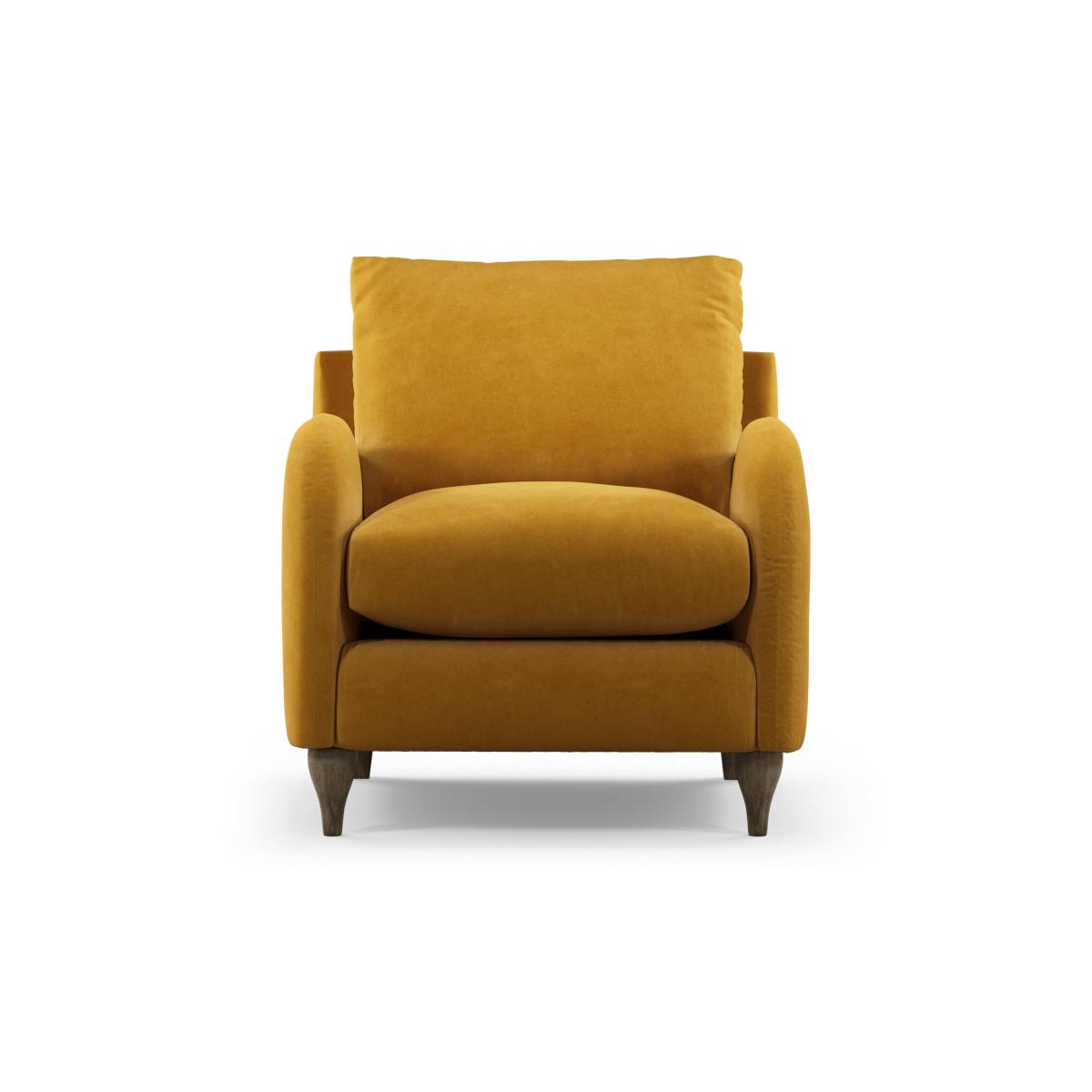 Sofia Armchair, Mustard Recycled Velvet with Light Wood Legs – image 4