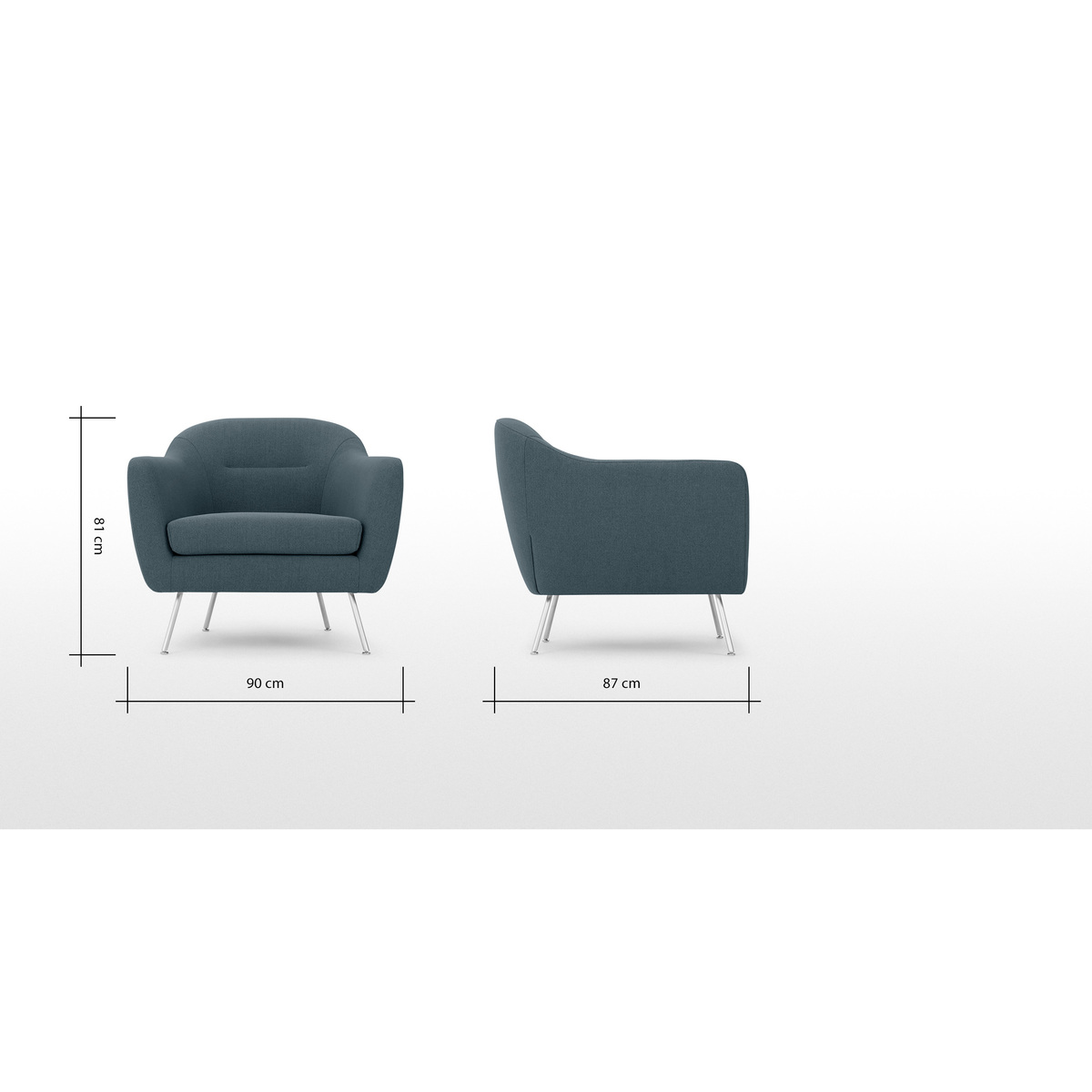 Reece Armchair, Mina Earl Blue with Metal Legs – image 8