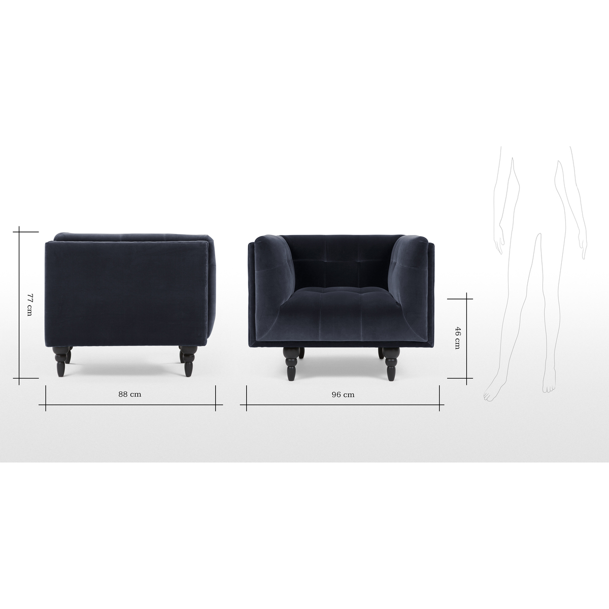 Connor Armchair, Navy Cotton Velvet – image 8