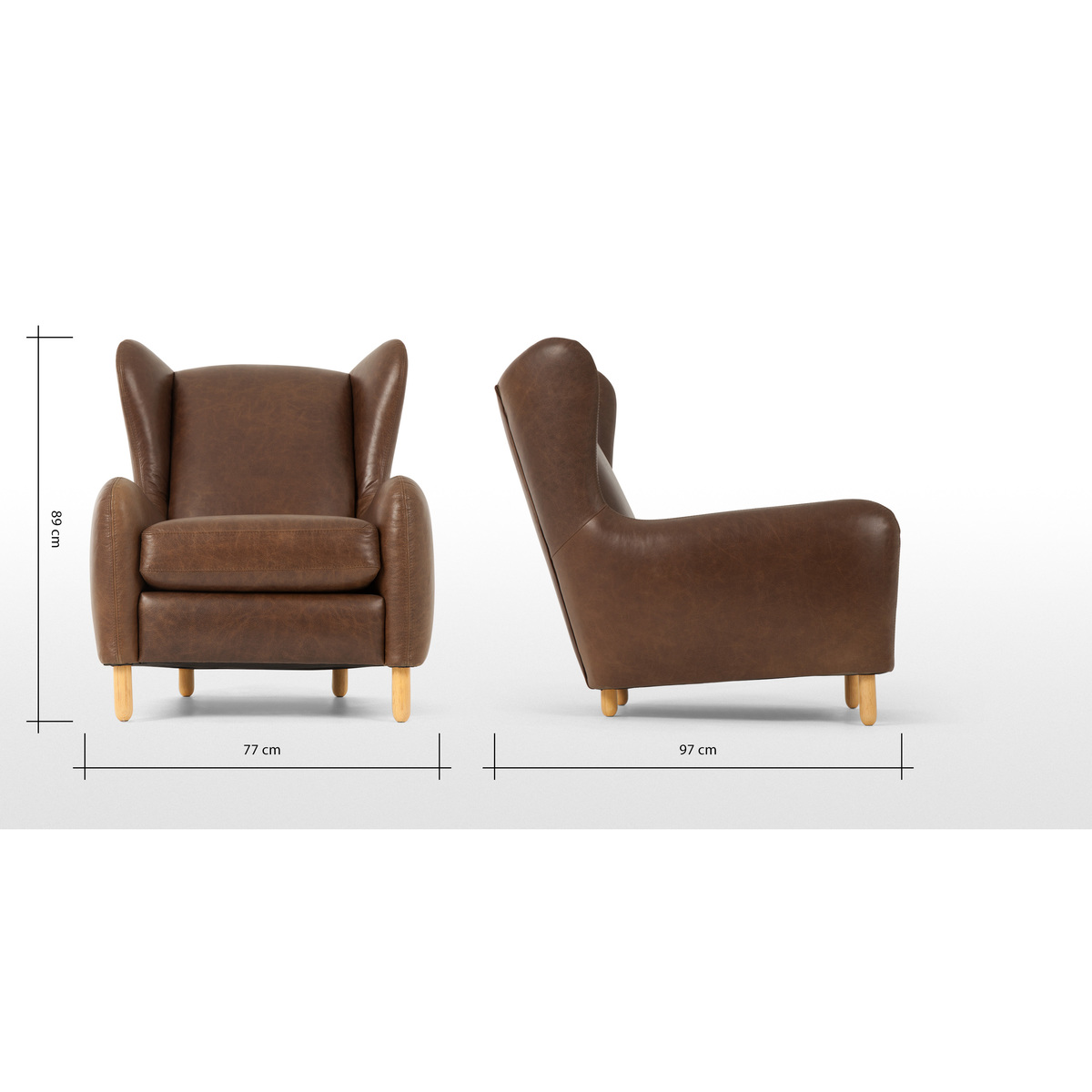 Rubens Wingback Armchair, Cuba Brown Leather – image 7