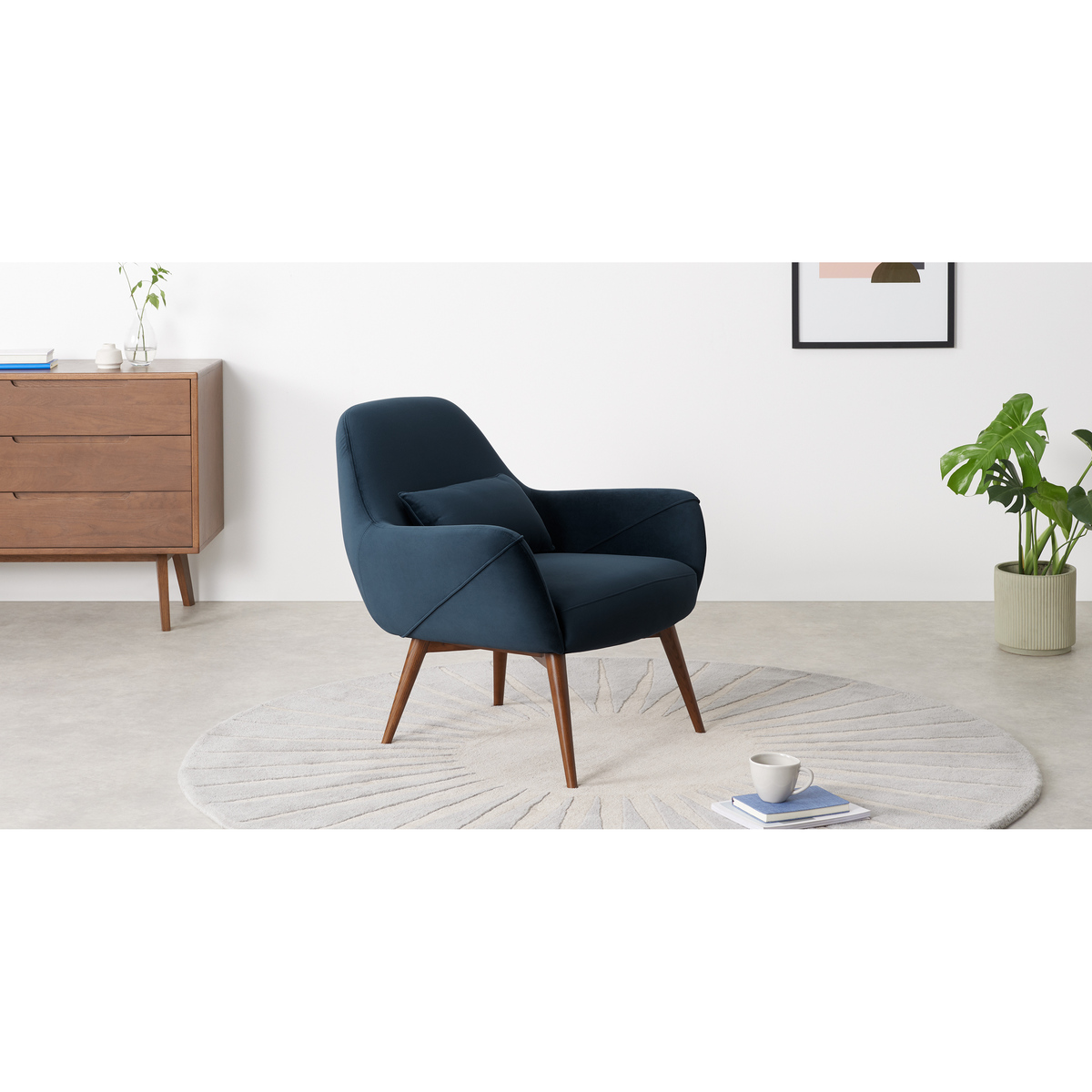 Lule Accent Armchair, Sapphire Blue Velvet, Dark Stain Leg – image 3