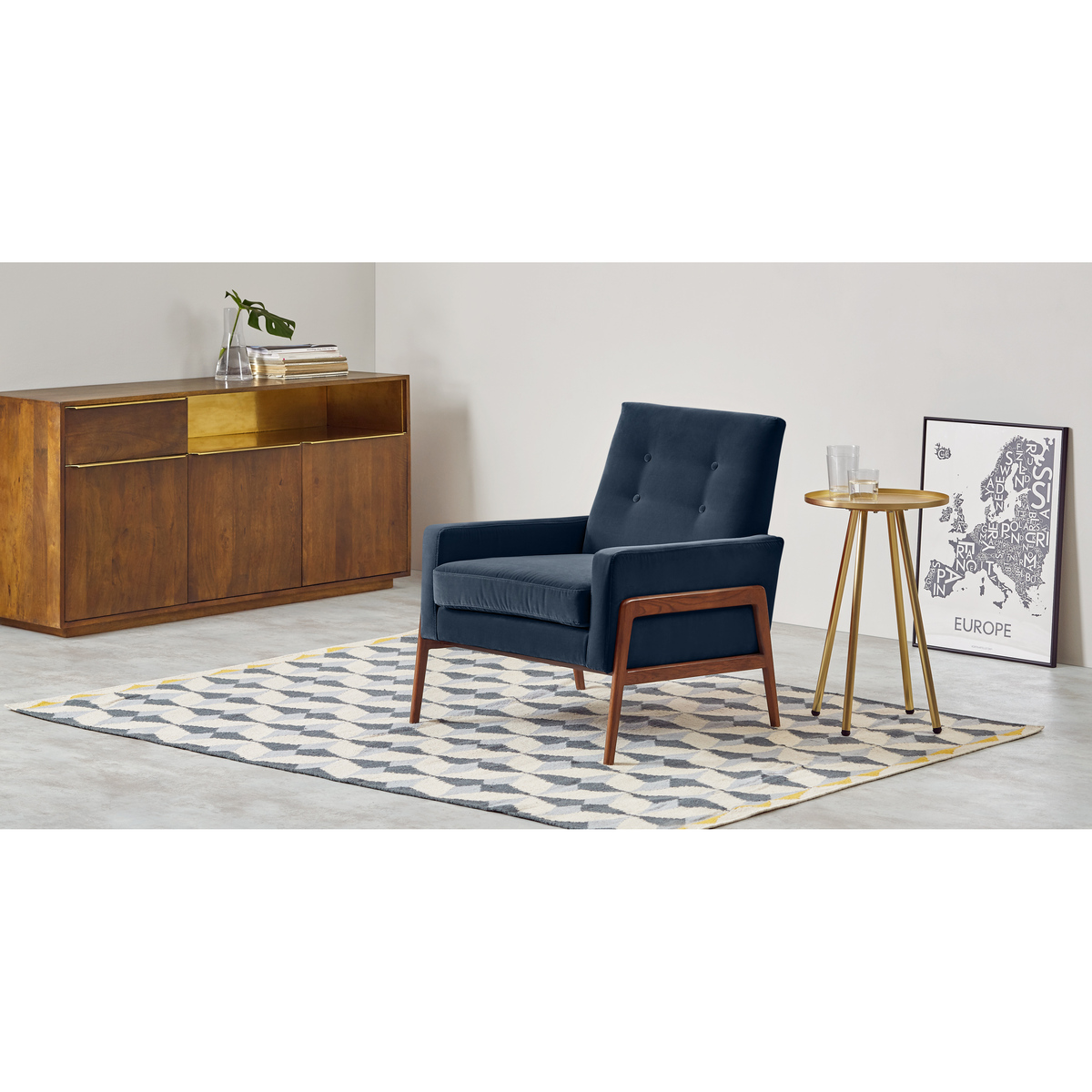 Cecil Accent Armchair, Cotton Velvet Navy – image 3