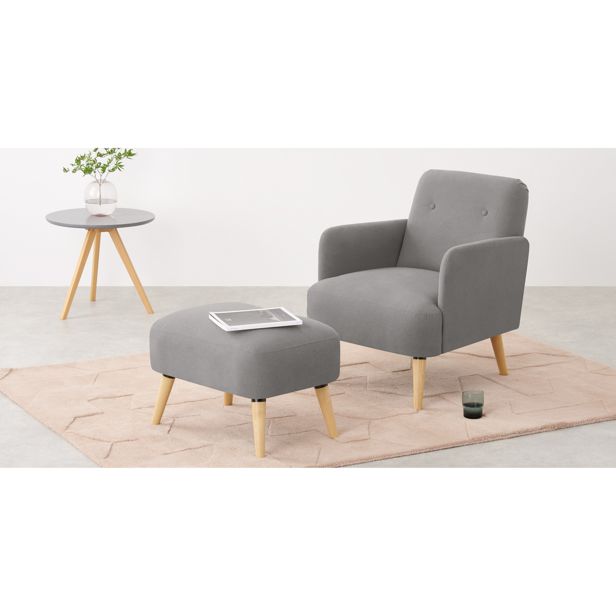 Elvi Accent Armchair and Footstool, Marshmallow Grey – image 3