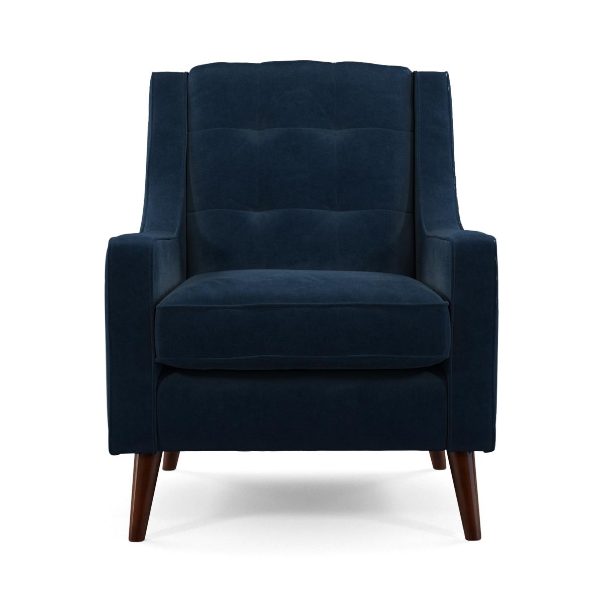 Content by Terence Conran Tobias Armchair, Navy Blue Recycled Velvet with Dark Wood Legs – image 2