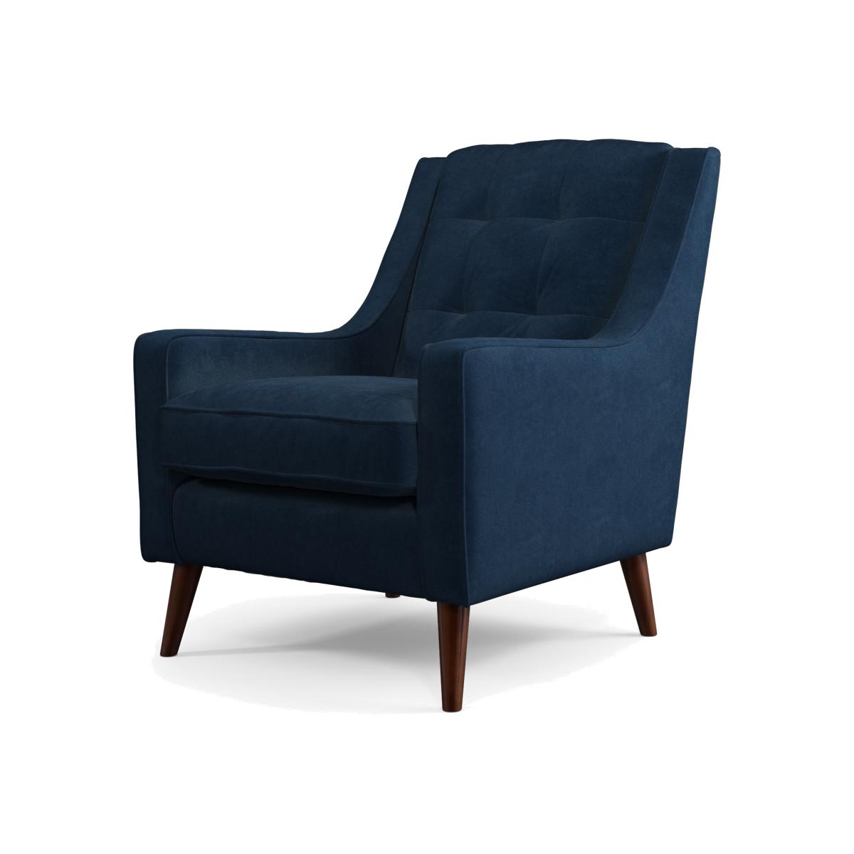 Content by Terence Conran Tobias Armchair, Navy Blue Recycled Velvet with Dark Wood Legs – image 1